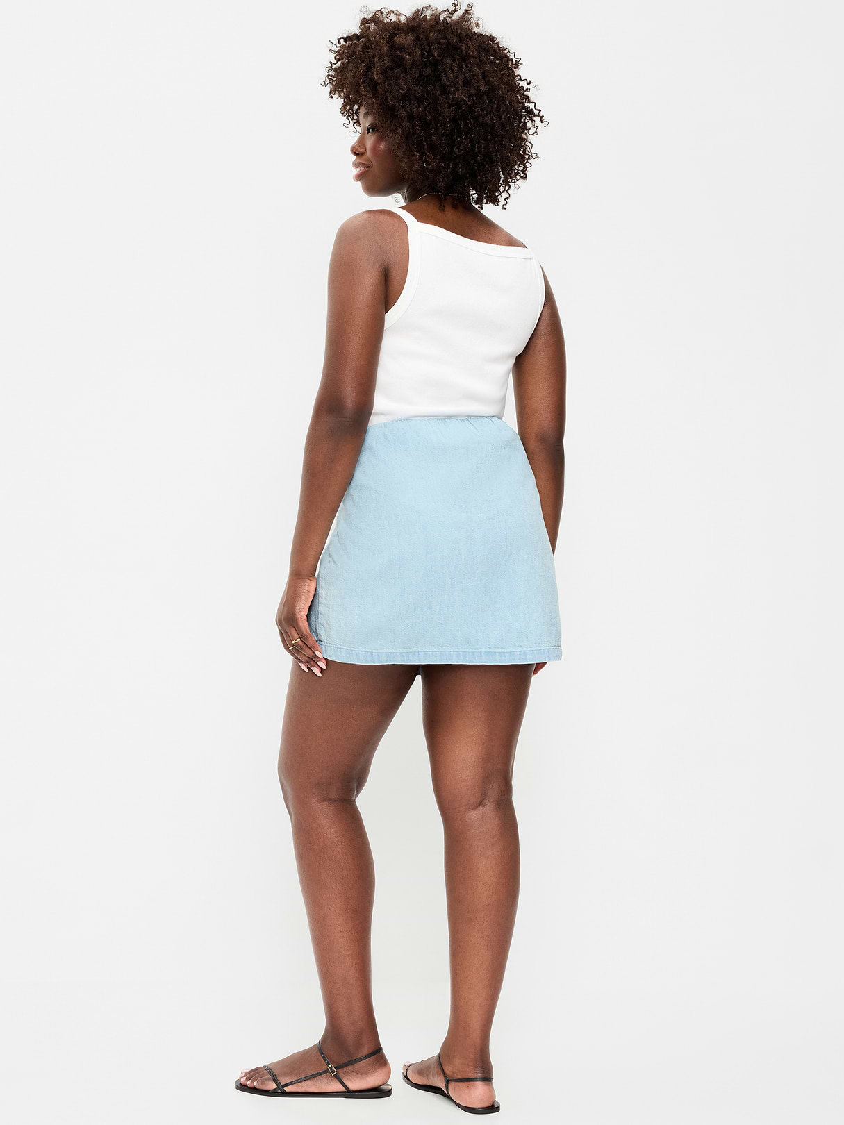 Linen-Blend Micro Skort - Light Wash