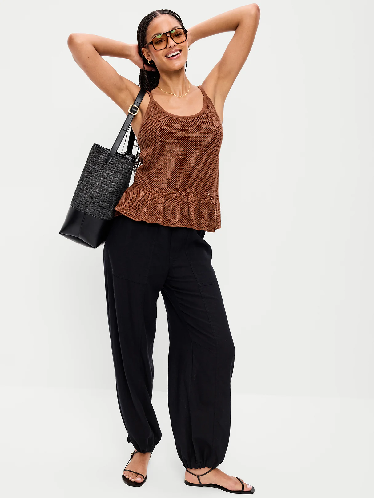 Metallic Peplum Tank Top - Coco de mer