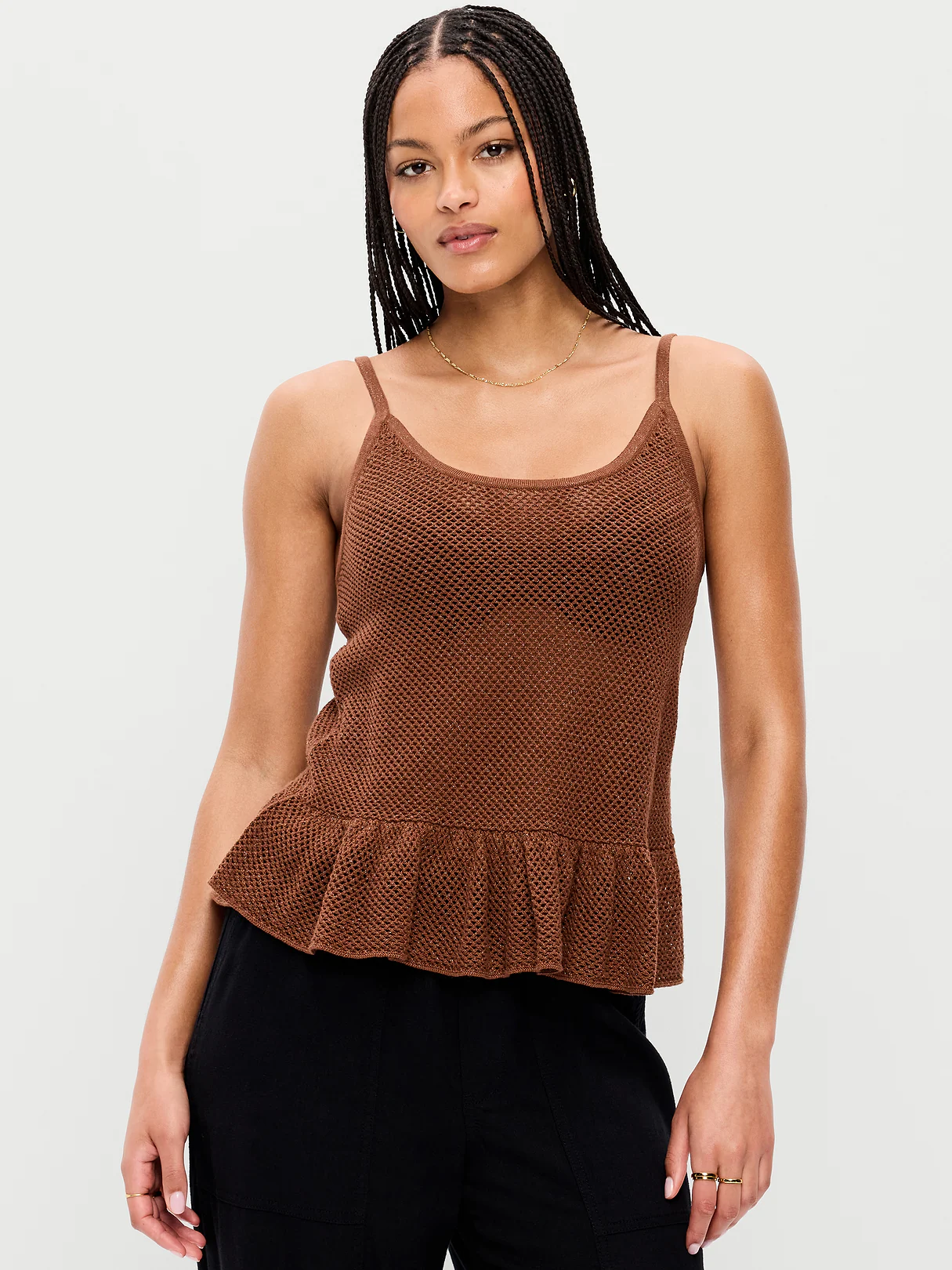 Metallic Peplum Tank Top - Coco de mer