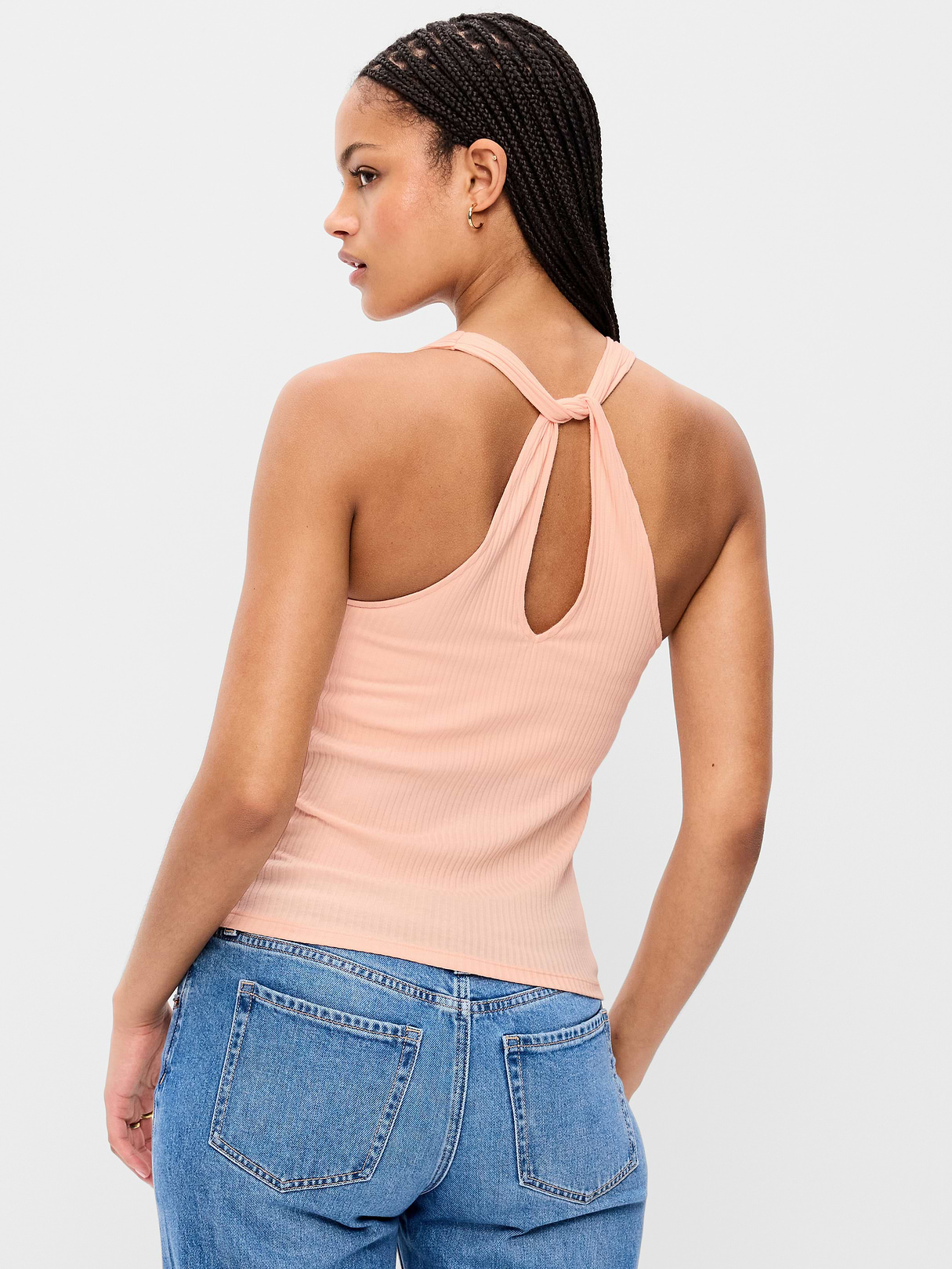 Ribbed Loop-Back Halter Top - Peach Gelato