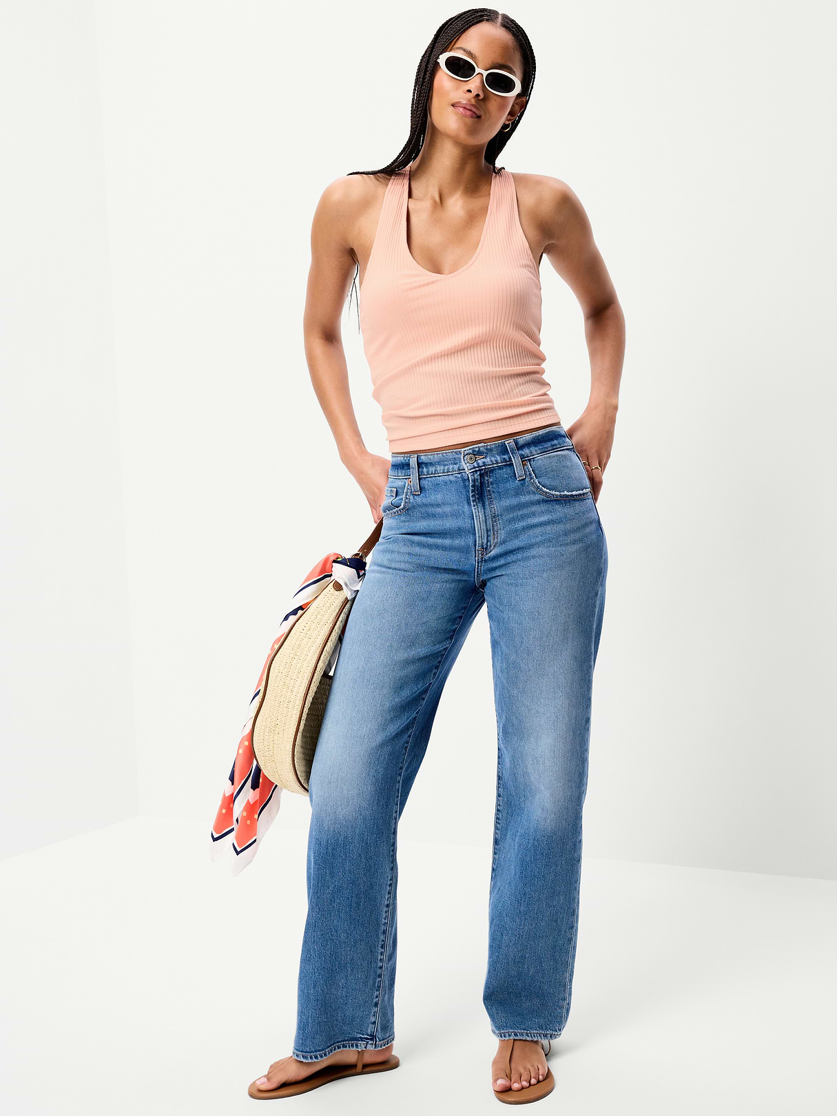Ribbed Loop-Back Halter Top - Peach Gelato