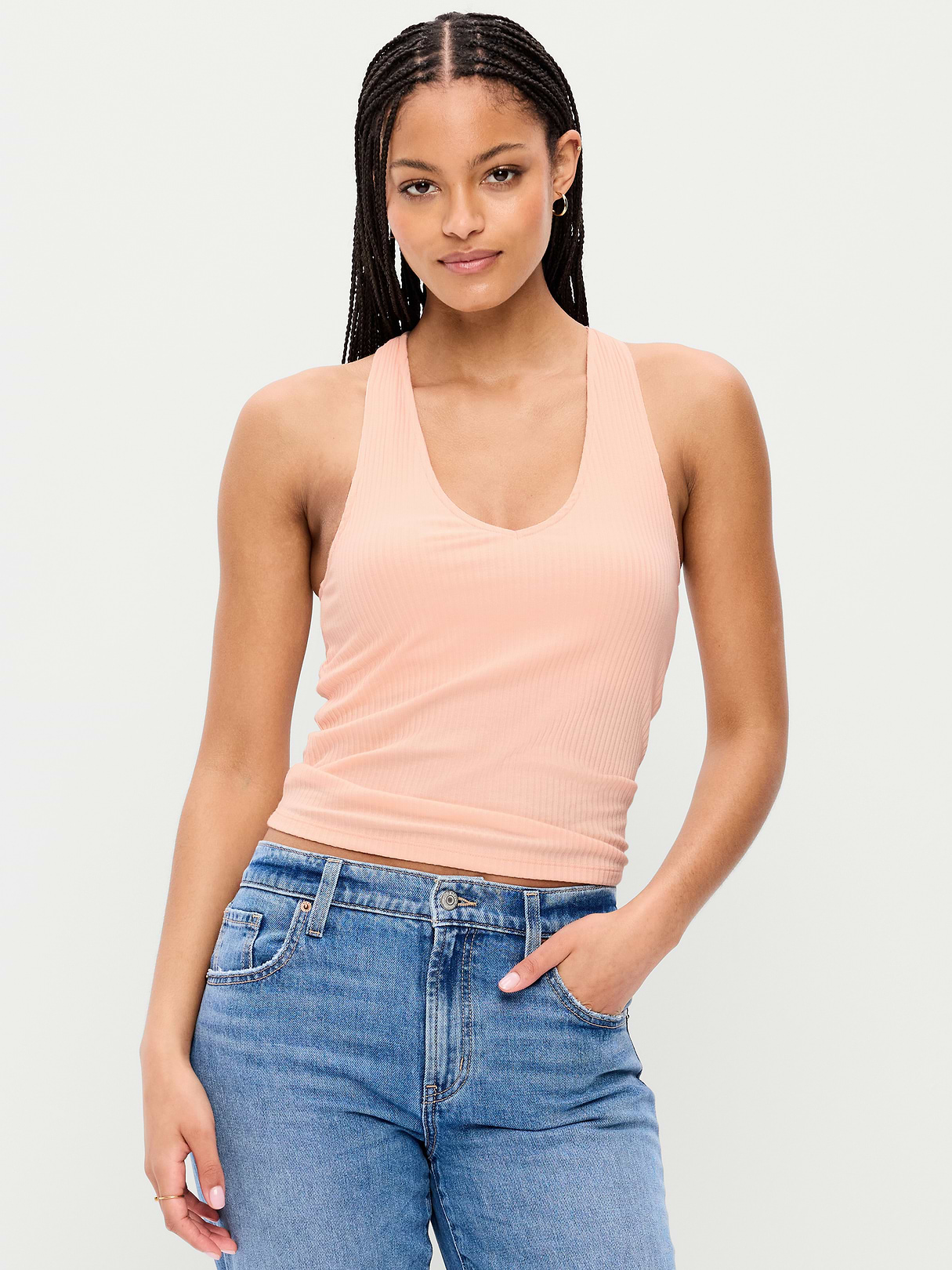 Ribbed Loop-Back Halter Top - Peach Gelato