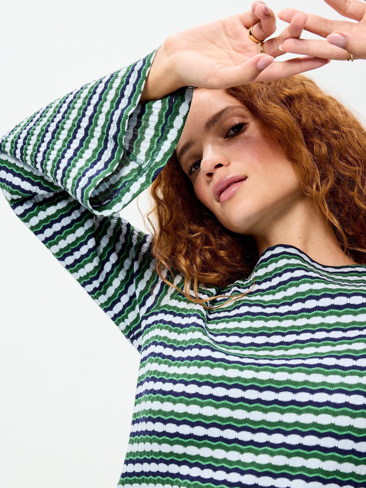 Pointelle Rib-Knit Cover-Up - Navy Stripe