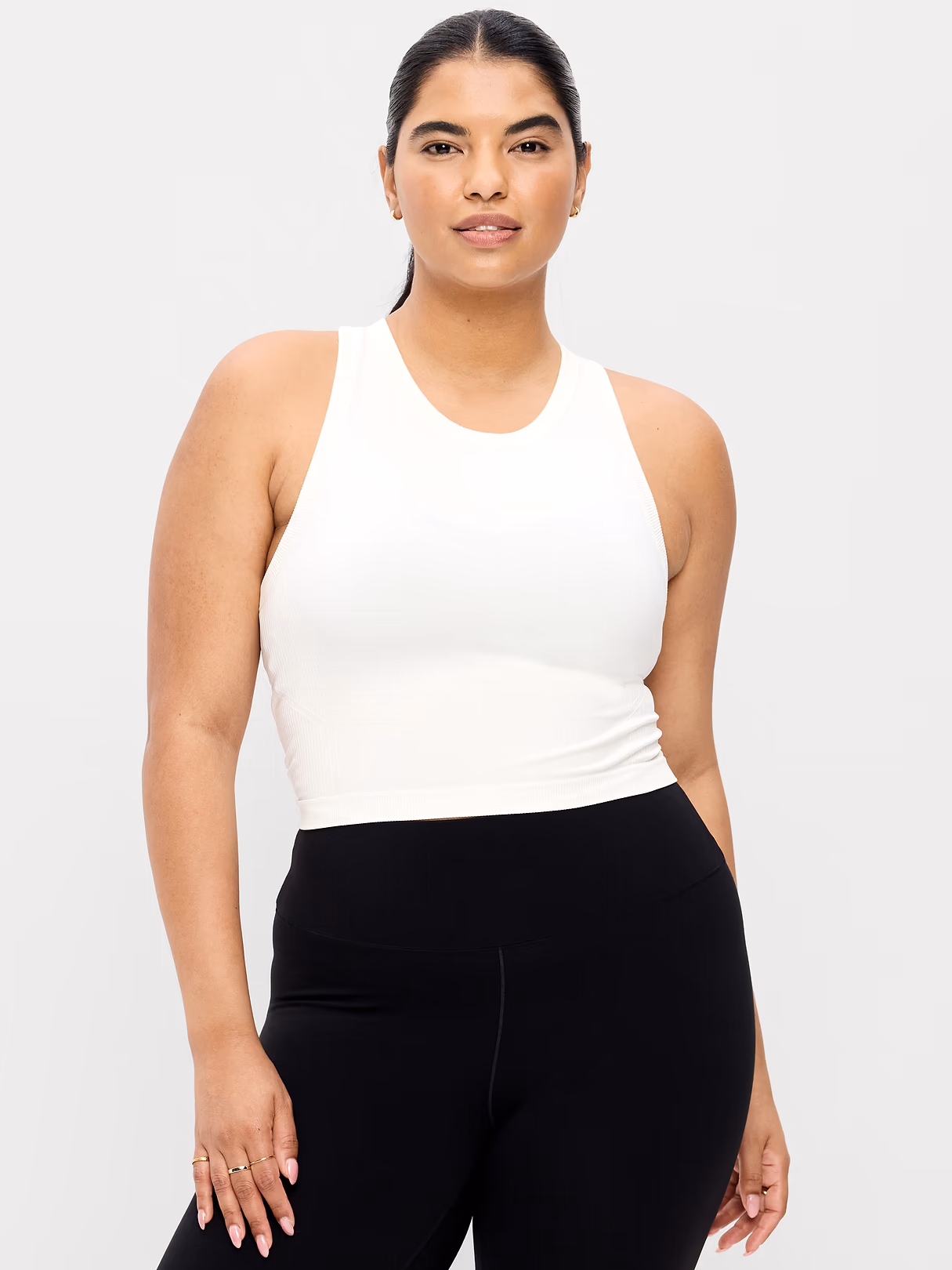 Seamless Fitted High-Neck Crop Top - Magnolia