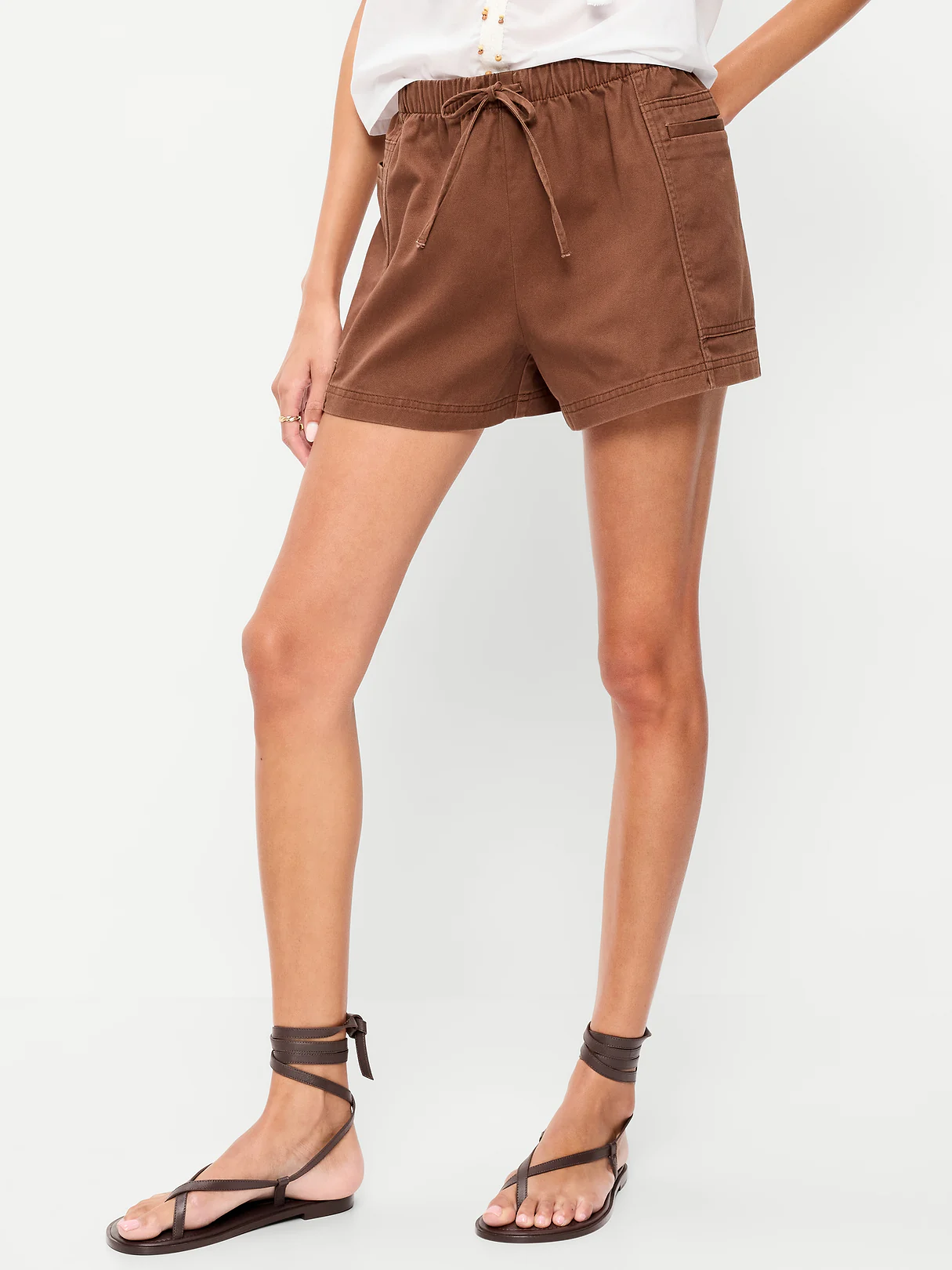 High-Waisted Pull-On Utility Shorts - Coco de mer