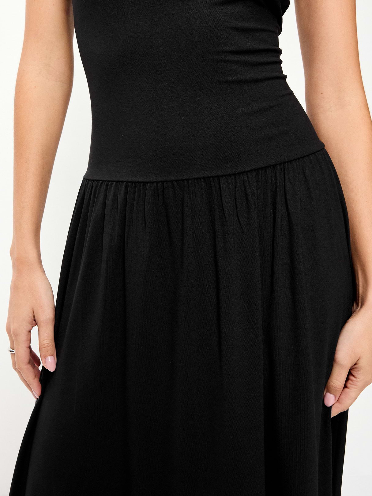 Jersey Knit Drop-Waist Midi Dress - Black Jack