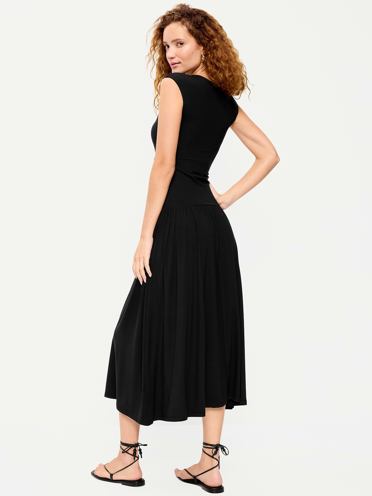 Jersey Knit Drop-Waist Midi Dress - Black Jack