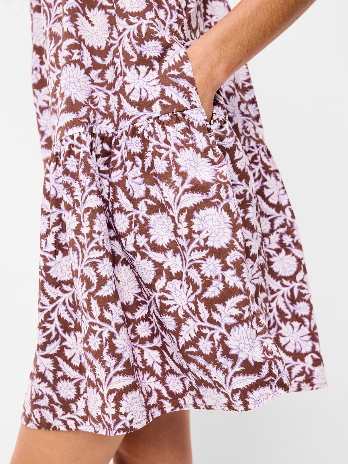 Drop-Waist Swing Mini Dress - Brown Floral