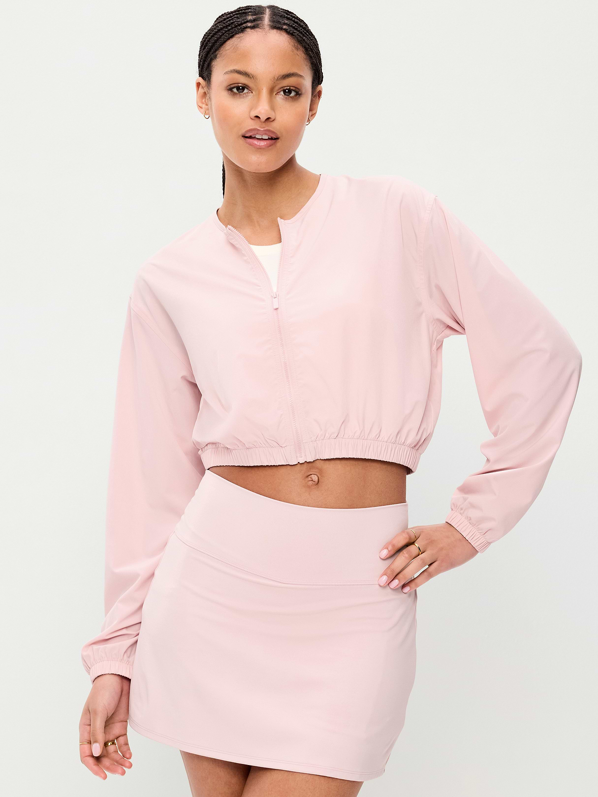 Zip-Front Cropped Tennis Jacket - Fairytale Rose
