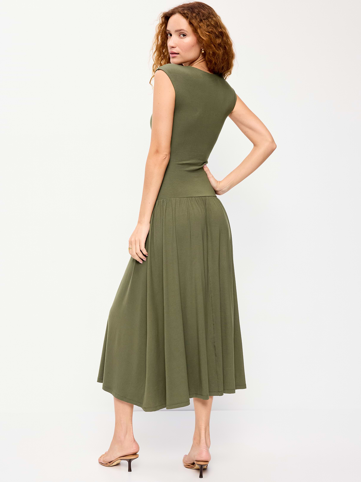 Jersey Knit Drop-Waist Midi Dress - Heritage Green
