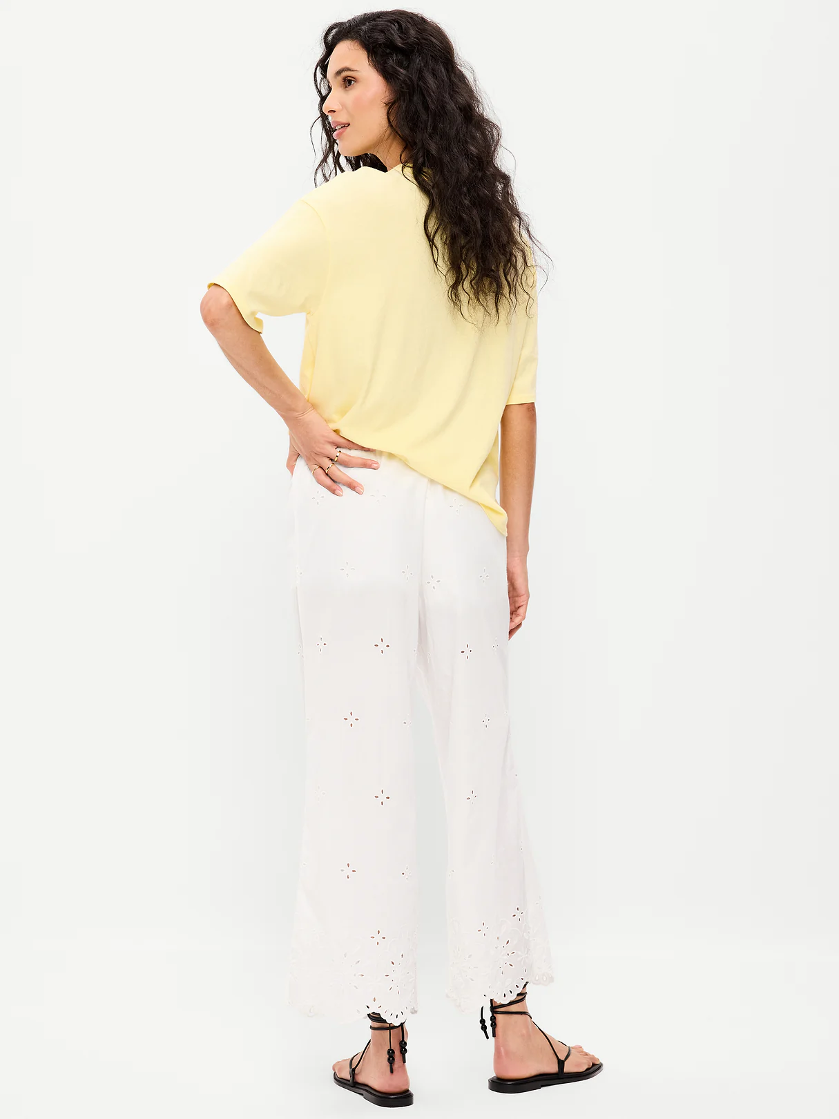 High-Waisted Cut Out Wide-Leg Pant - White Lilies