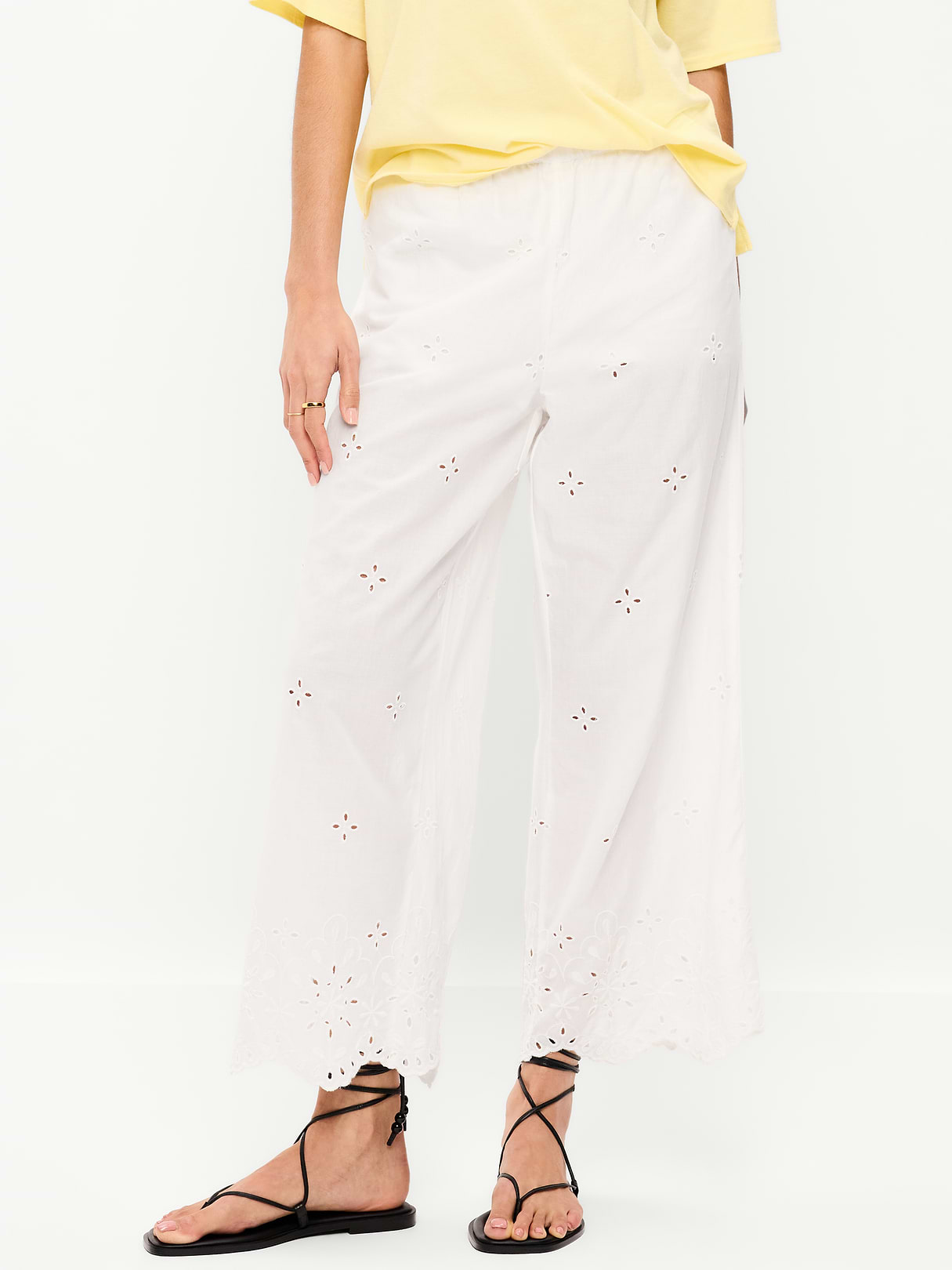 High-Waisted Cut Out Wide-Leg Pant - White Lilies