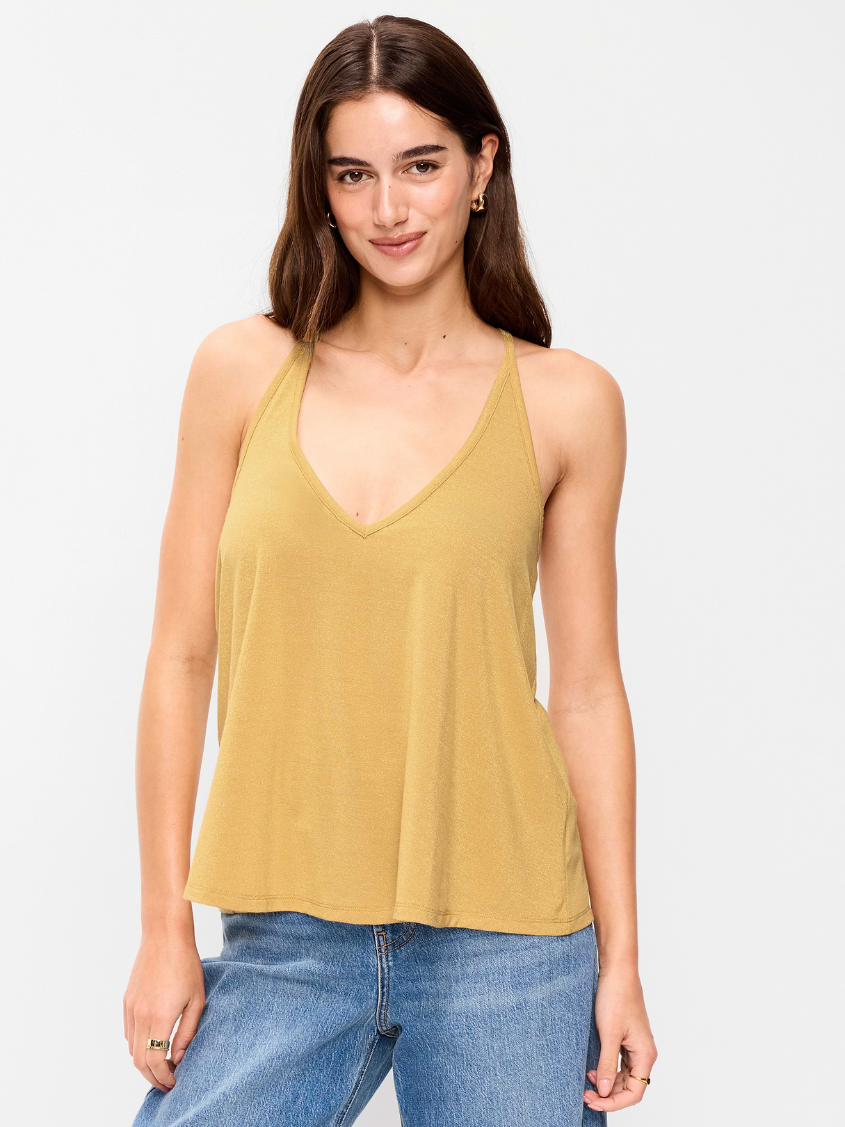 Strappy-Back Shimmer Swing Tank Top - Sandstorm