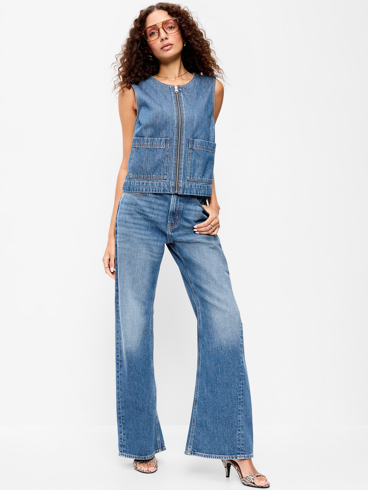 Zip-Front Utility Vest - Denim