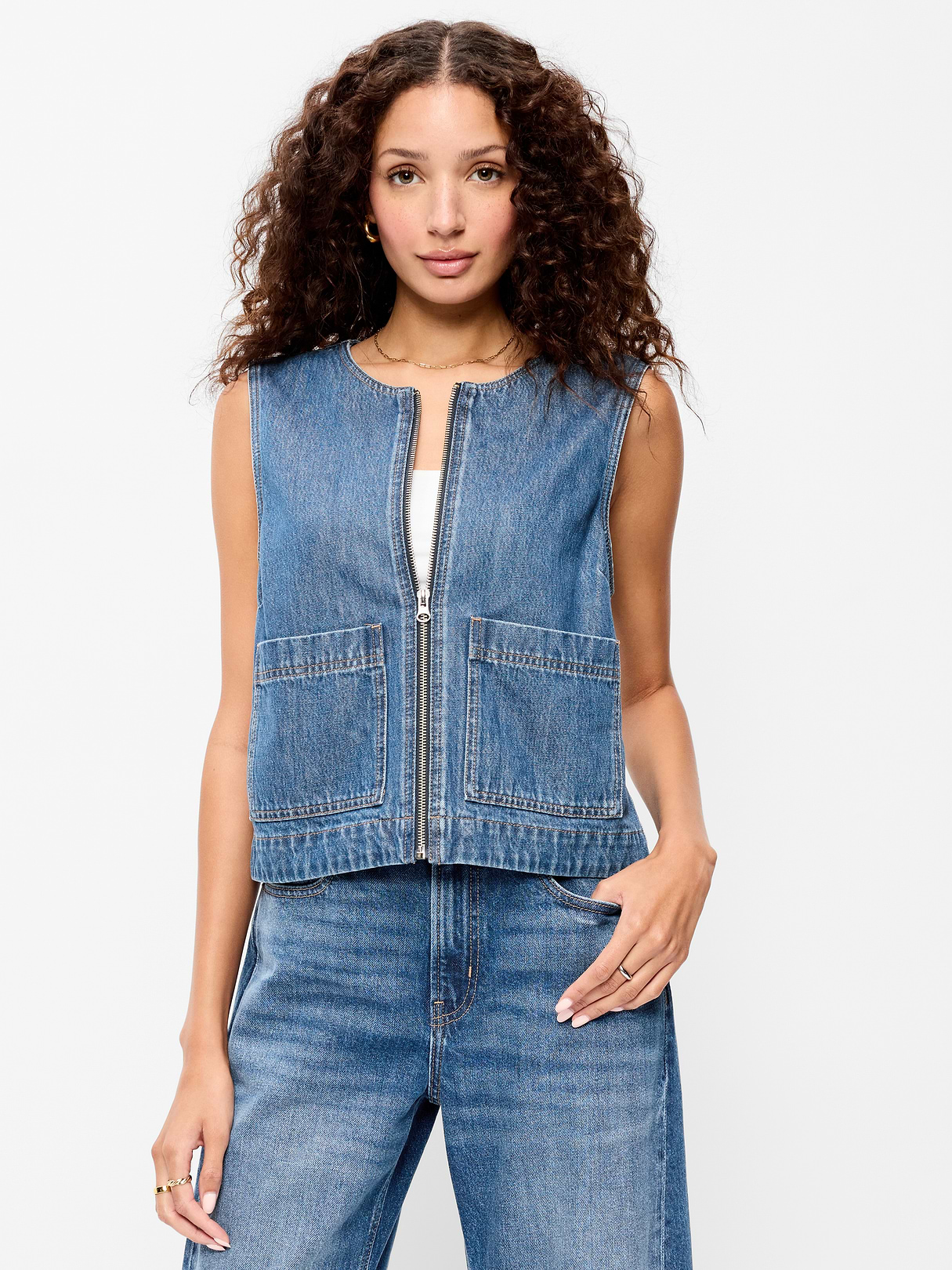 Zip-Front Utility Vest - Denim