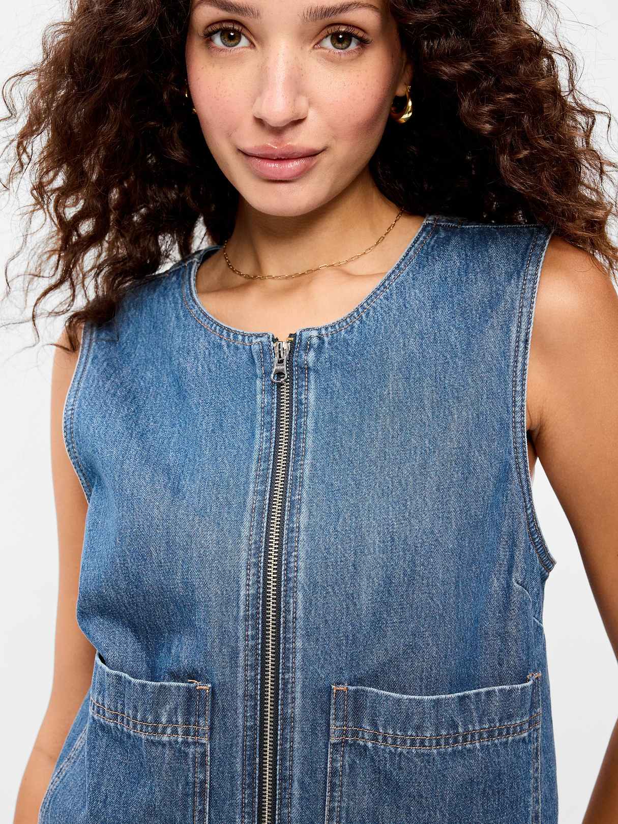 Zip-Front Utility Vest - Denim