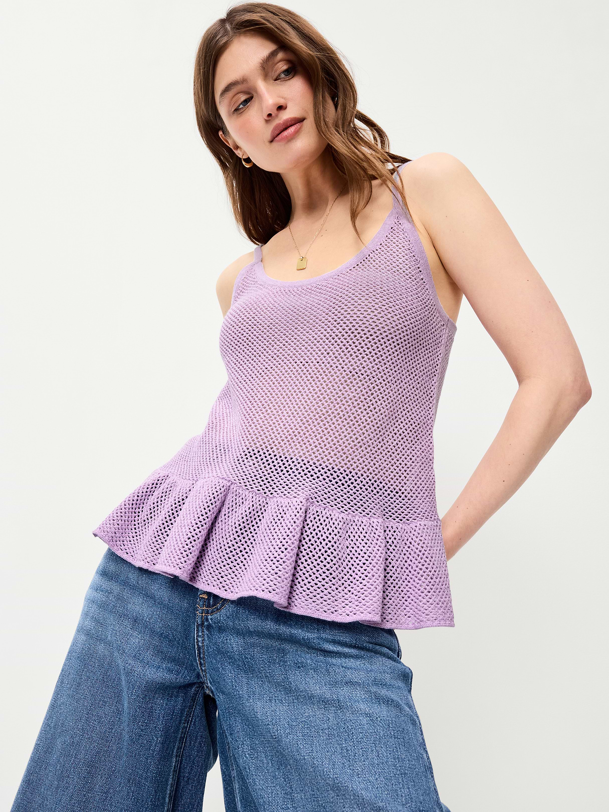 Metallic Peplum Tank Top - Fresh Lilac