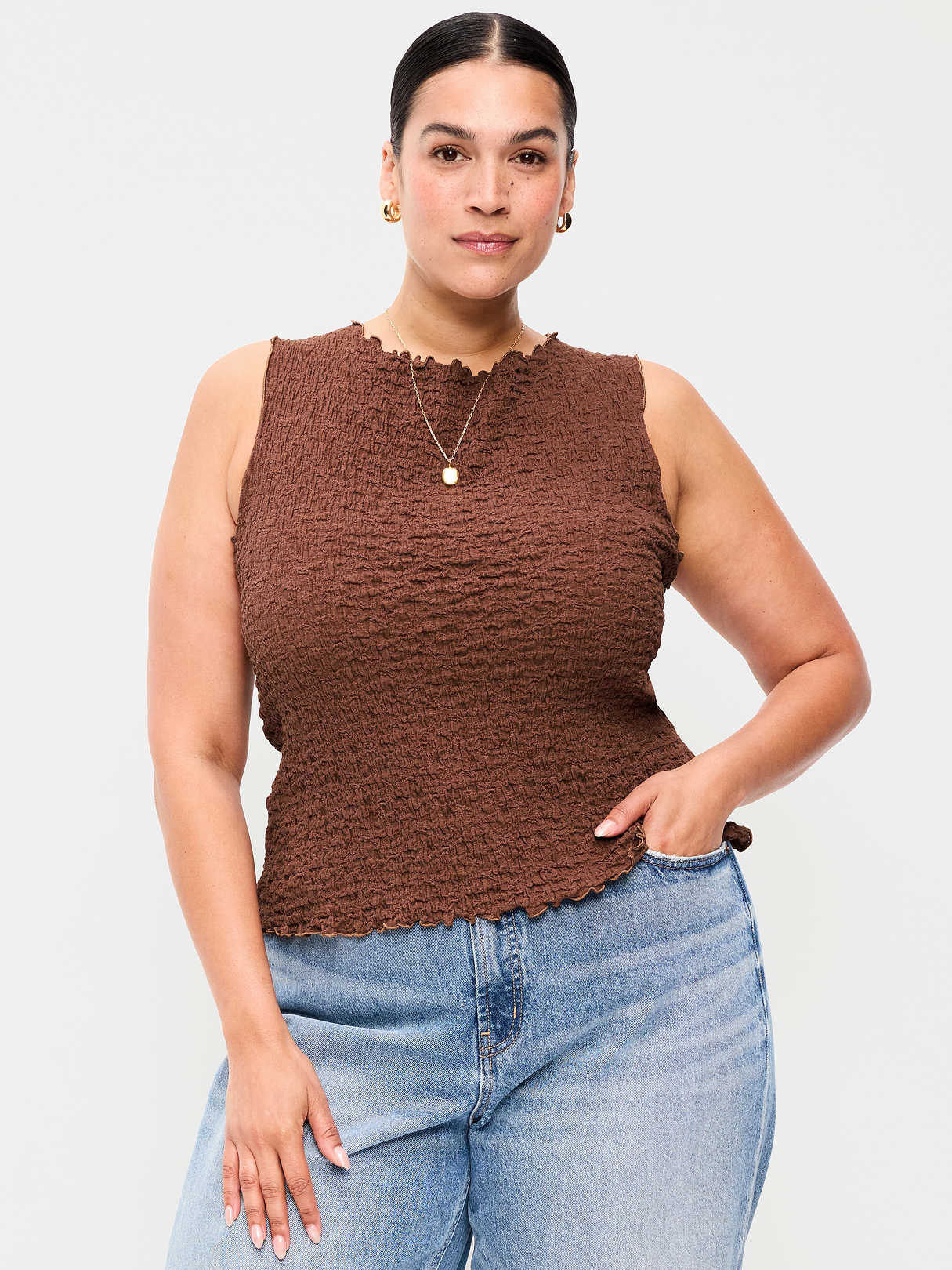 Sleeveless Smocked Tank Top - Coco de mer