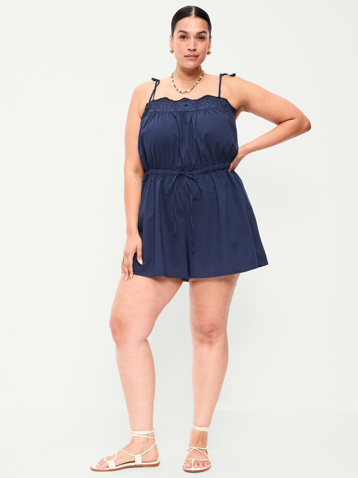 Eyelet Tie-Strap Romper - Arctic Depth