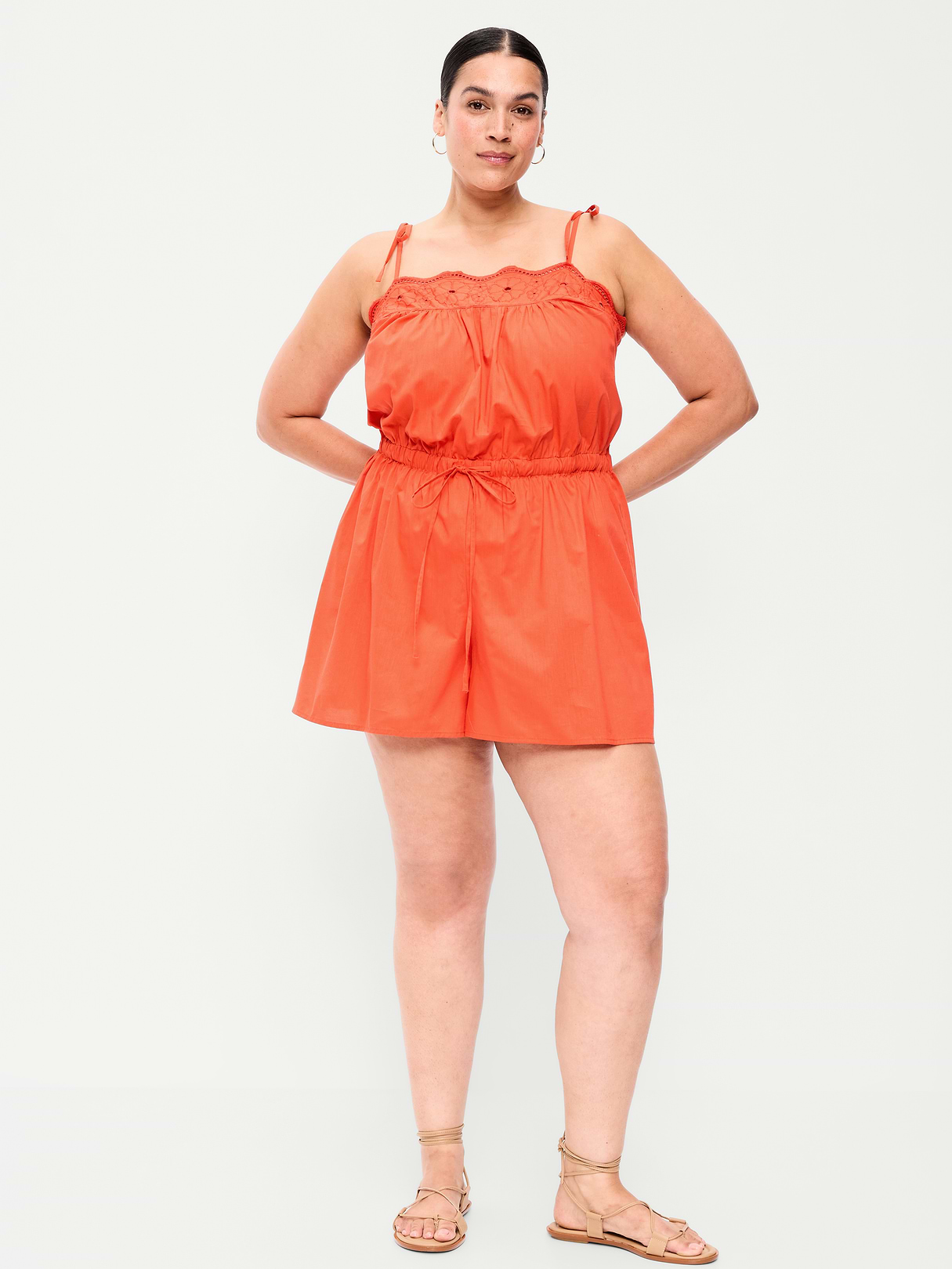 Eyelet Tie-Strap Romper - Moonfish Orange