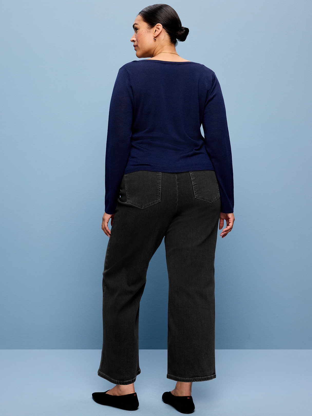 High-Waisted Weekender Pull-On Crop Wide-Leg Jeans - Dark Gray
