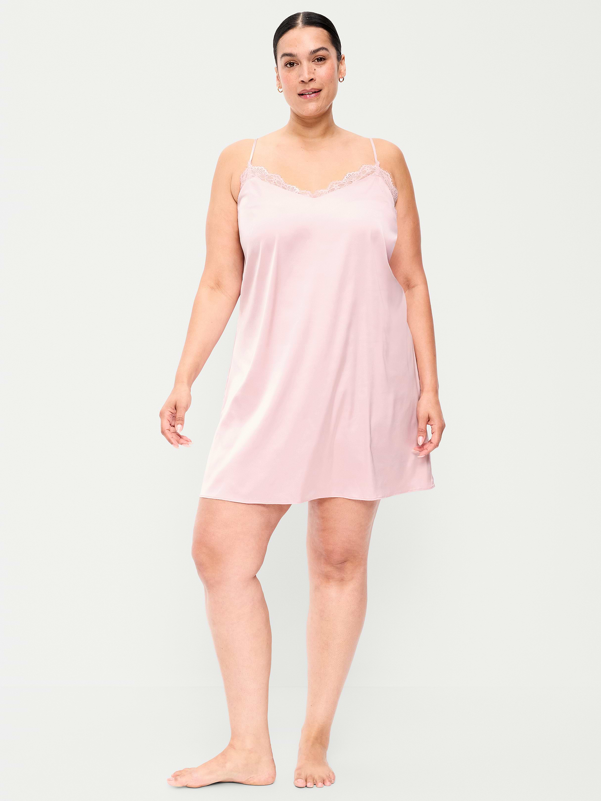 Satin Lace-Trim Sleep Dress - Fairytale Rose