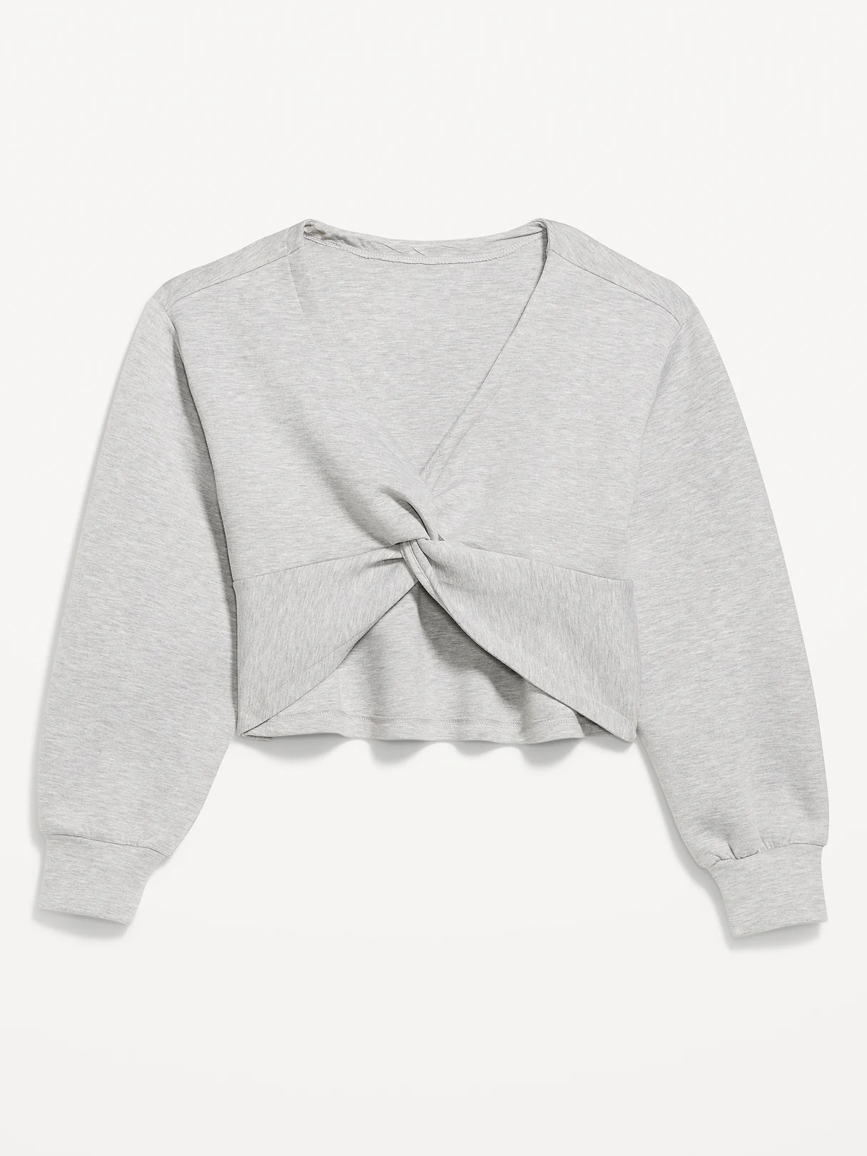 Bounce Fleece Long-Sleeve Twist-Front Top - Heather Gray