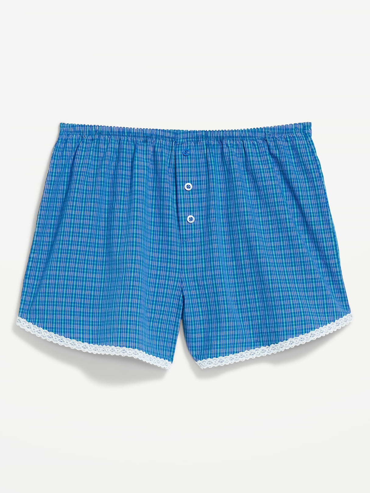 Classic Poplin Boxer Pajama Shorts - Small Blue Plaid