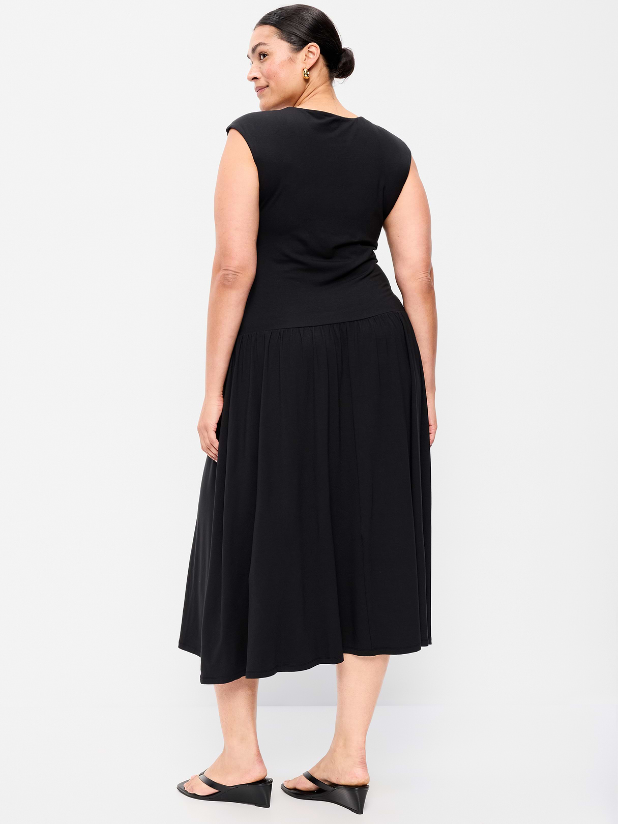 Jersey Knit Drop-Waist Midi Dress - Black Jack