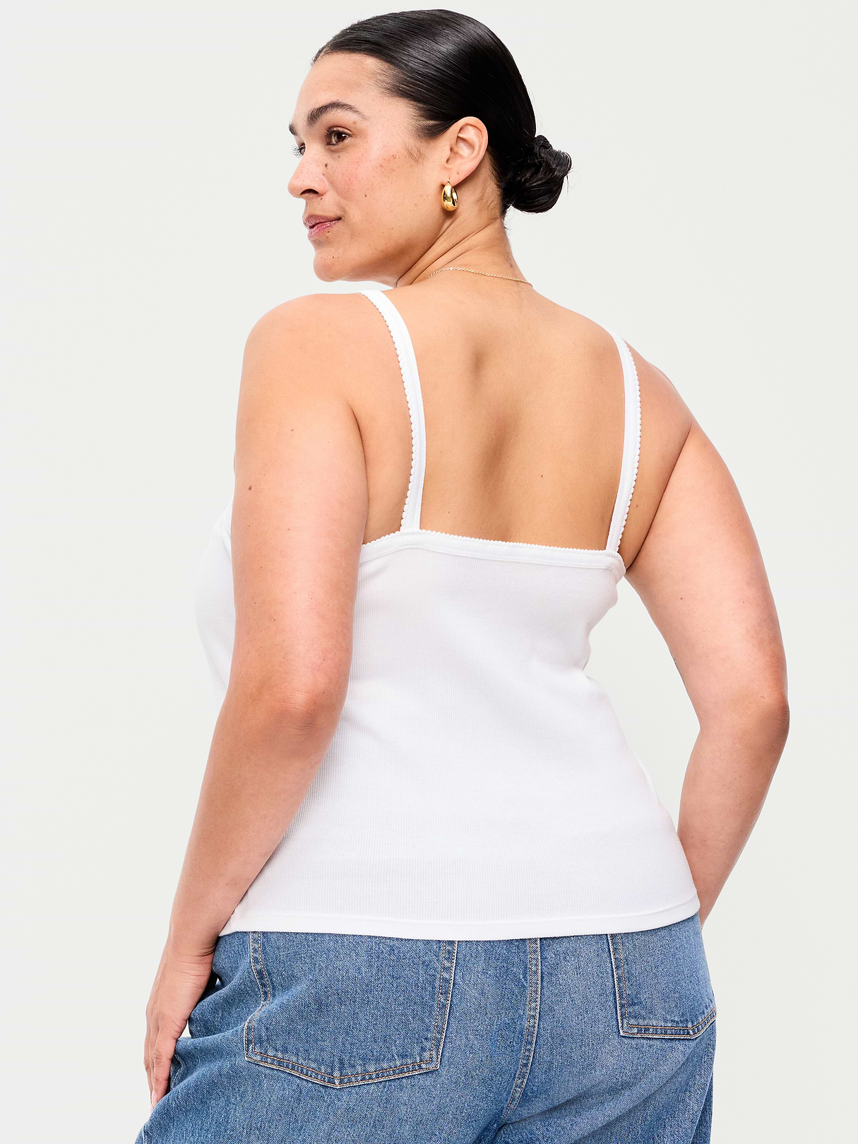 Button-Front Cami Tank Top - White Lilies