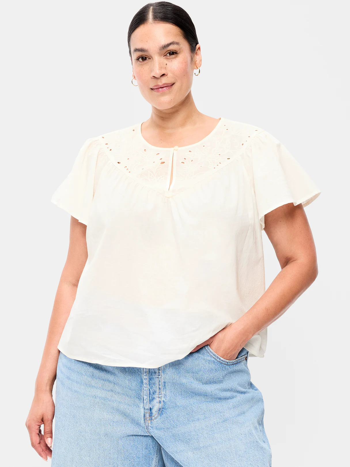 Short-Sleeve Embroidered Trousseau Top - Sea Salt