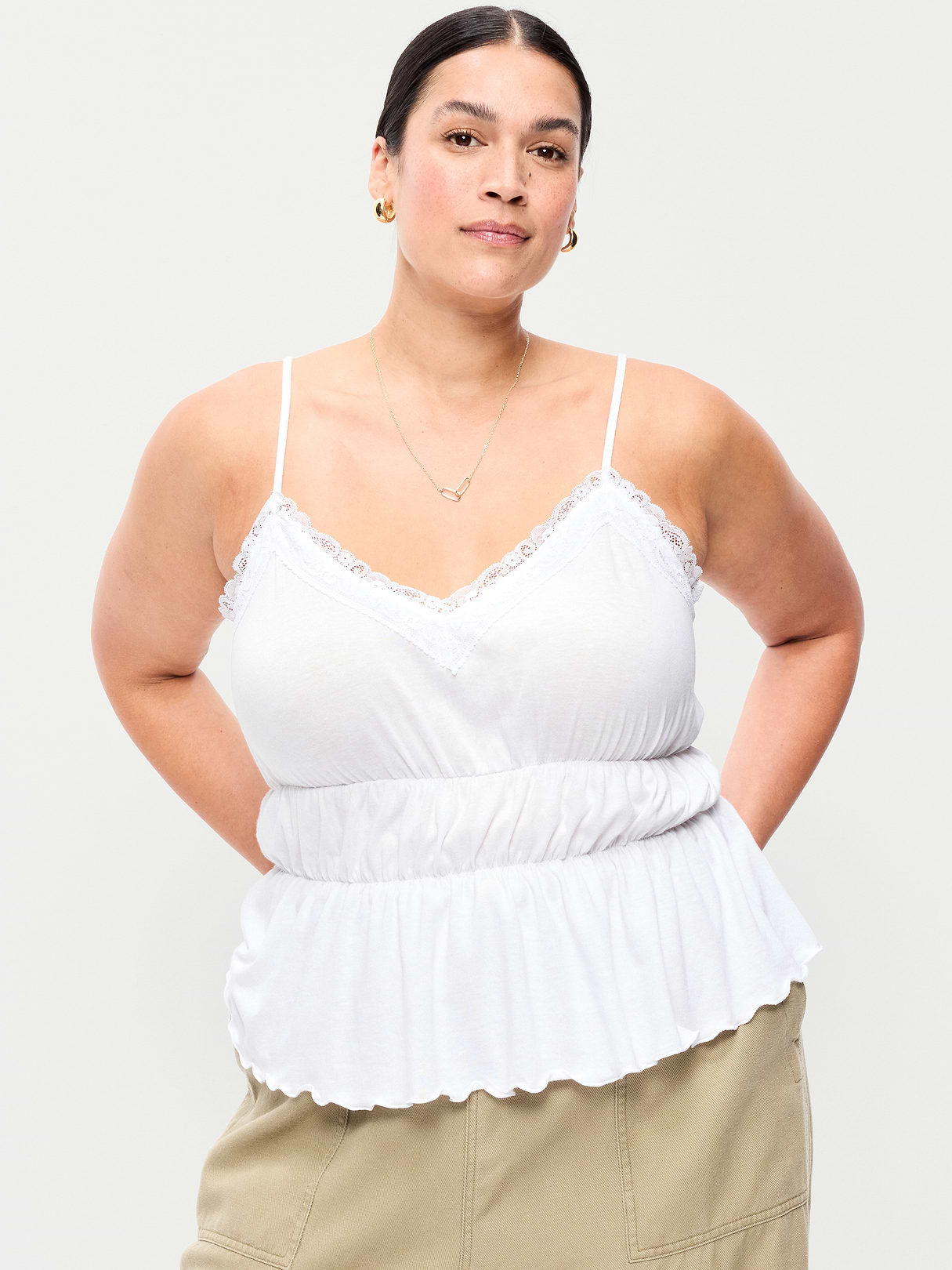 Lace-Trim Smocked-Waist Tank Top - Calla Lily White
