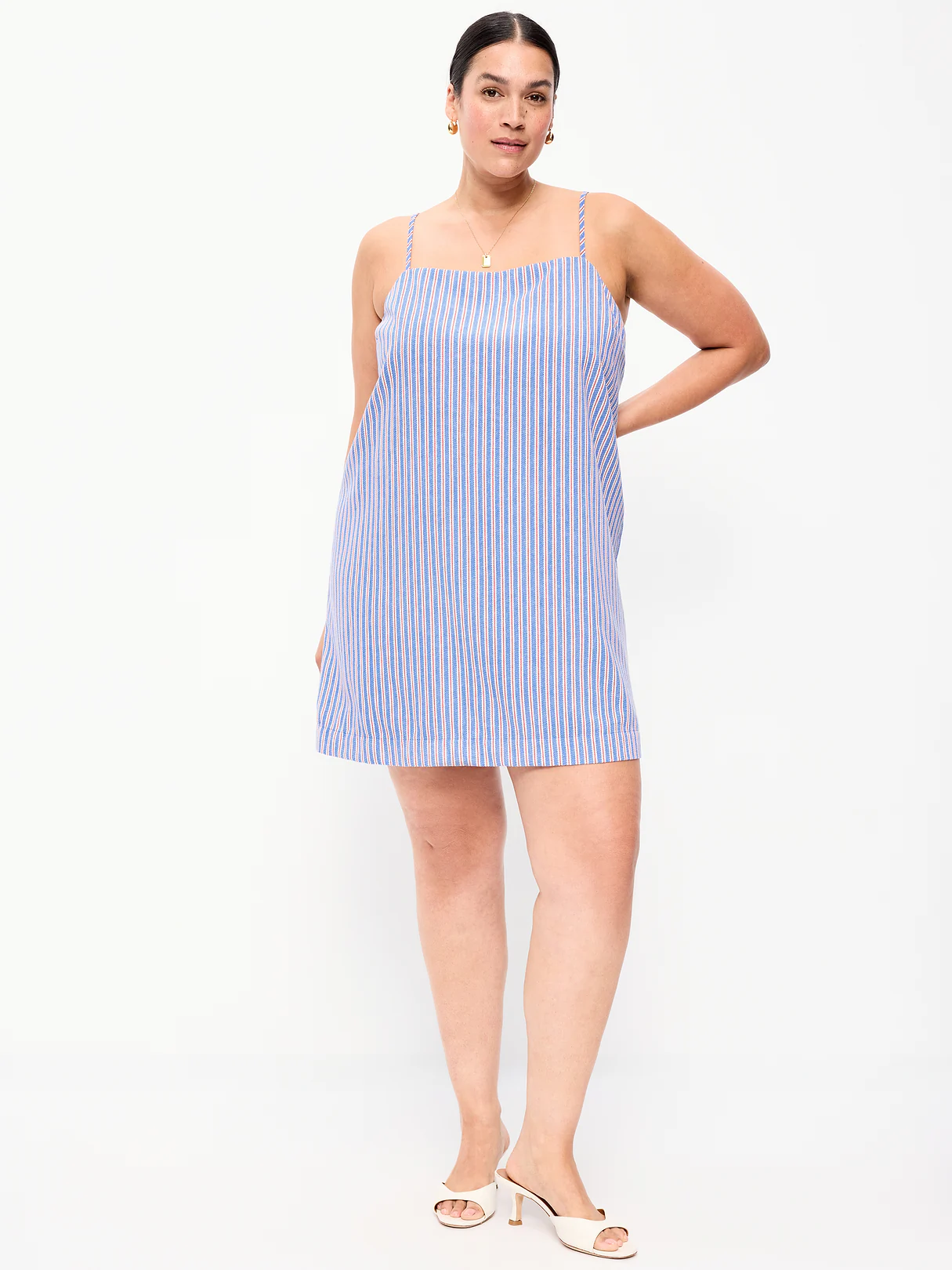 Strappy Mini Shift Dress - Red/Whit/Blue Stripe