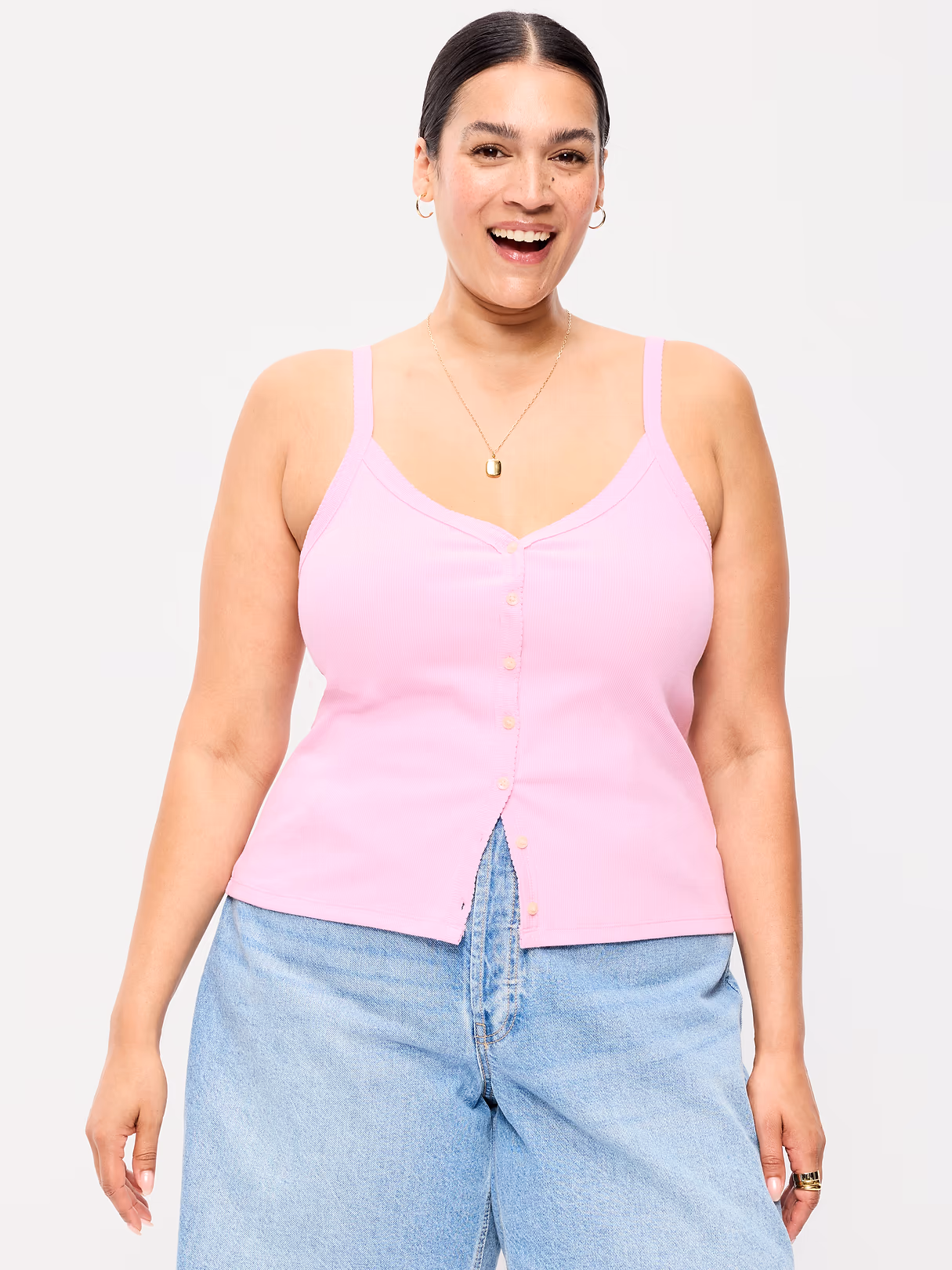 Button-Front Cami Tank Top - Bergamot