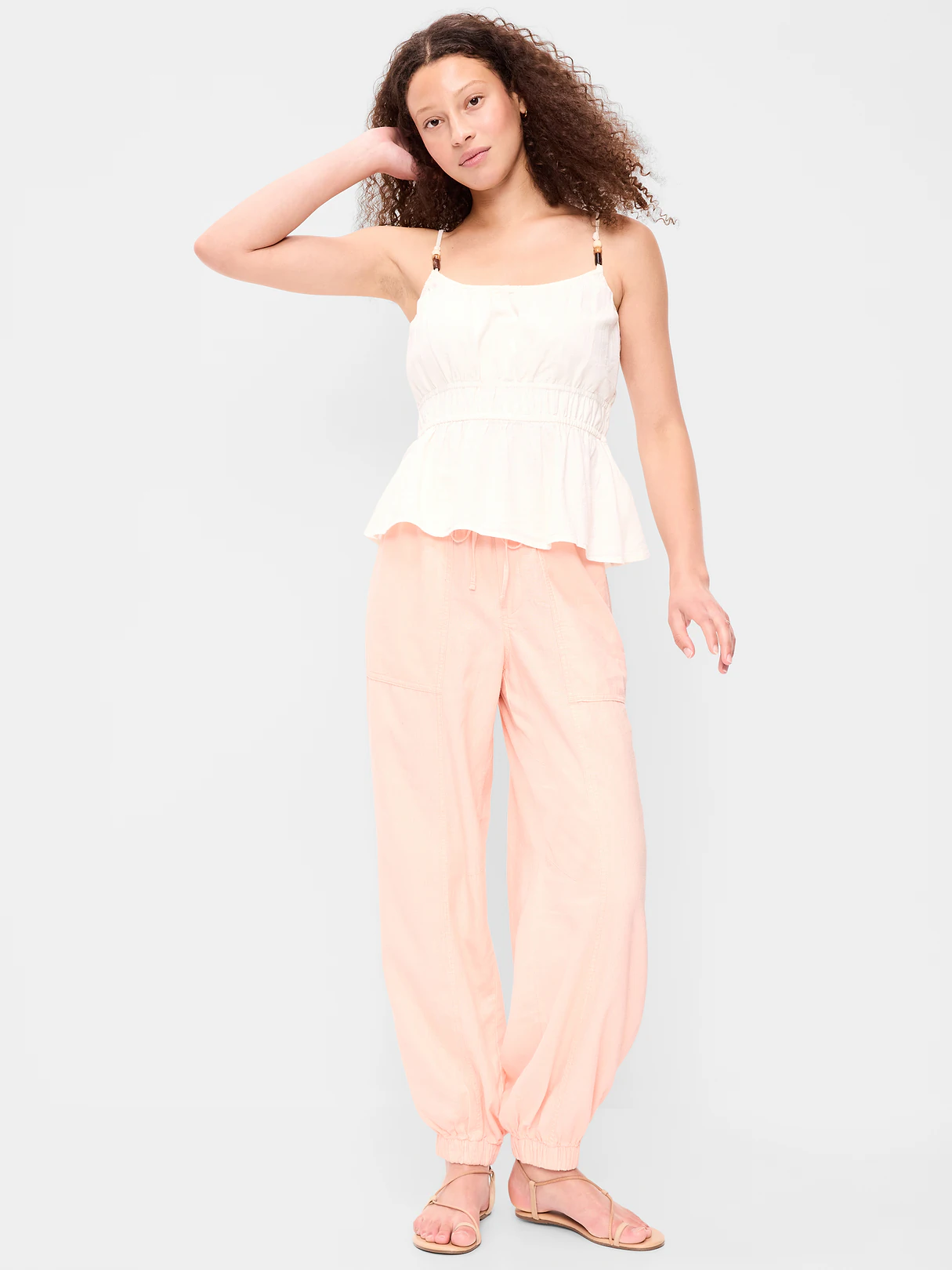 Mid-Rise Linen-Blend Cinched-Ankle Pants - Peach Gelato
