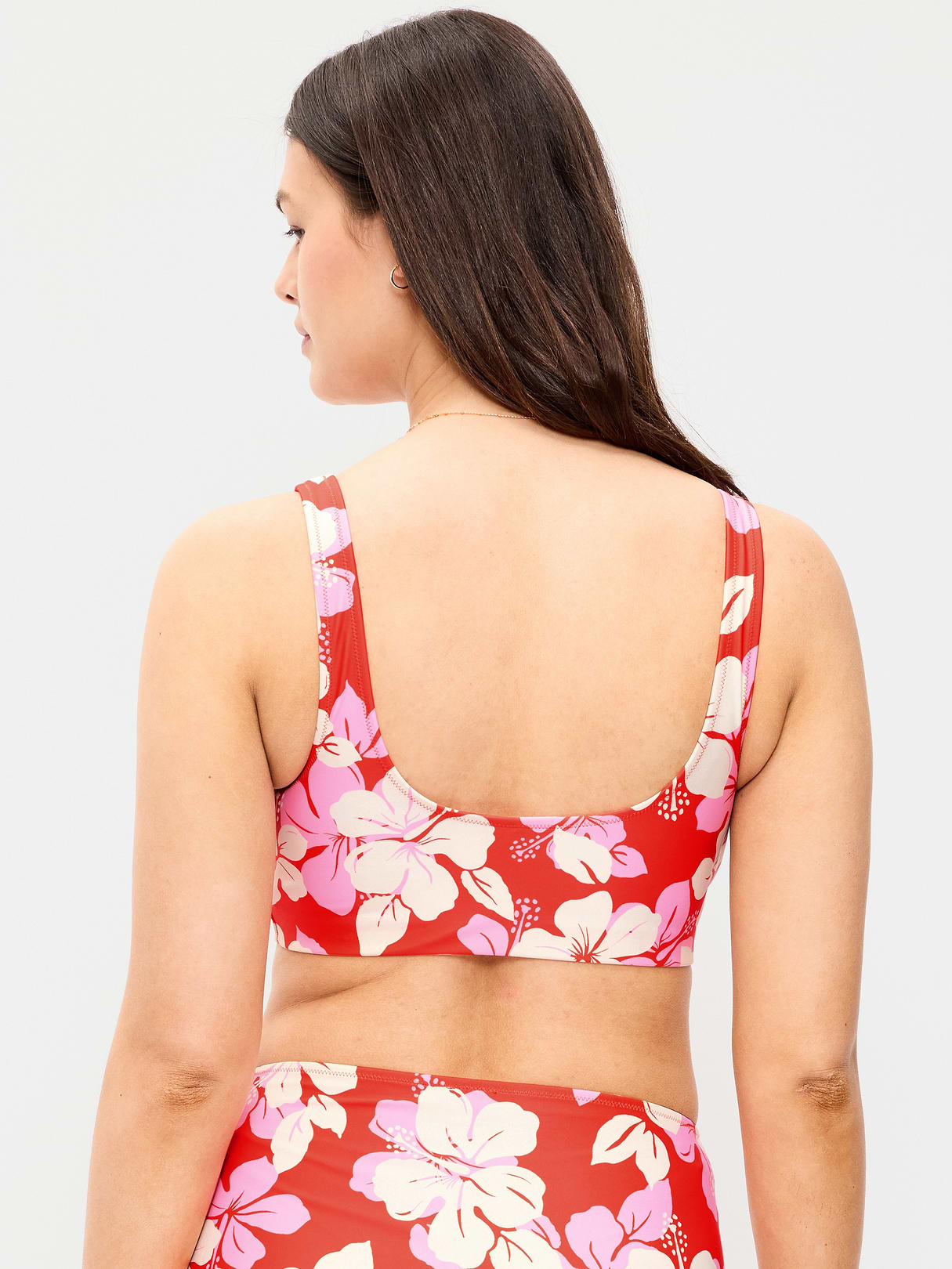 Ribbed Scoop-Neck Swim Top - Warm Hibiscus