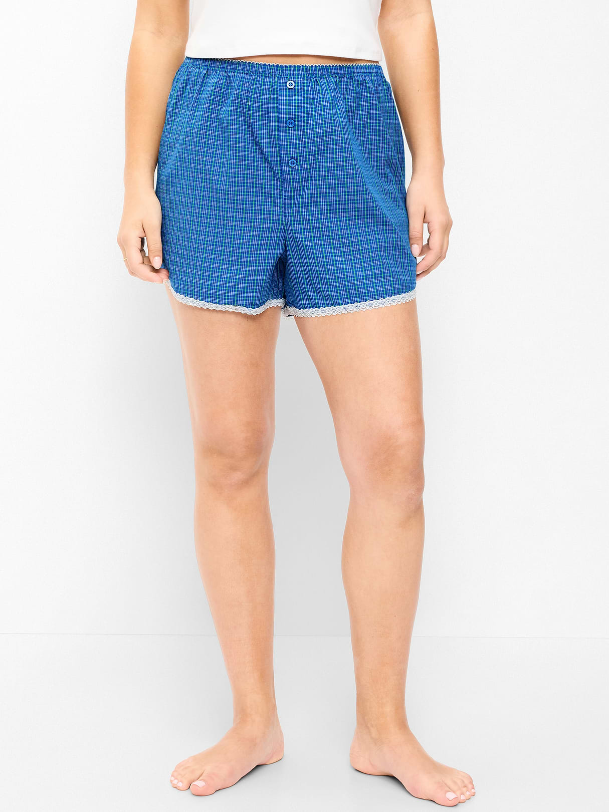 Classic Poplin Boxer Pajama Shorts - Small Blue Plaid