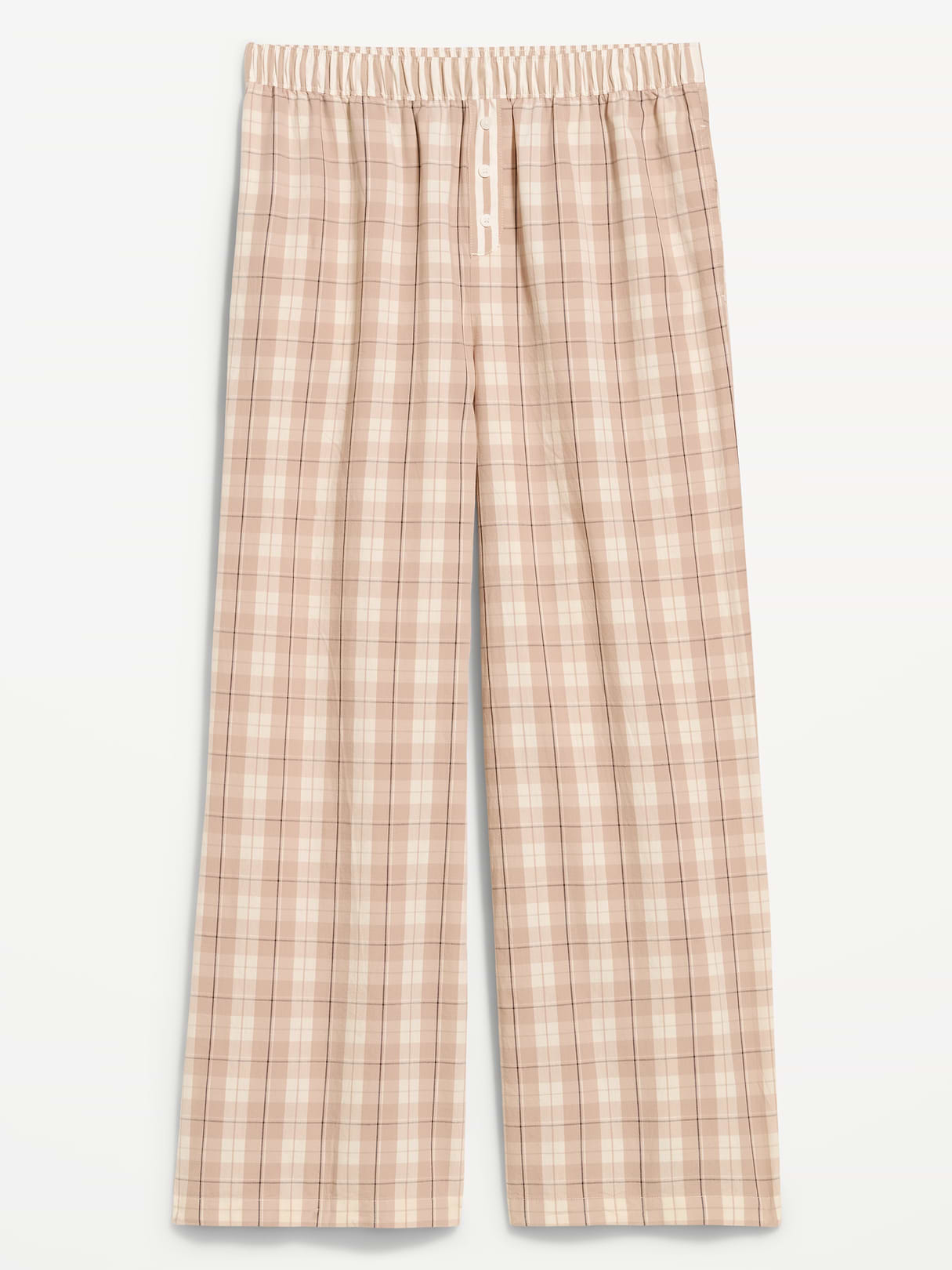 Poplin Wide-Leg Pajama Pants - Neutral Plaid