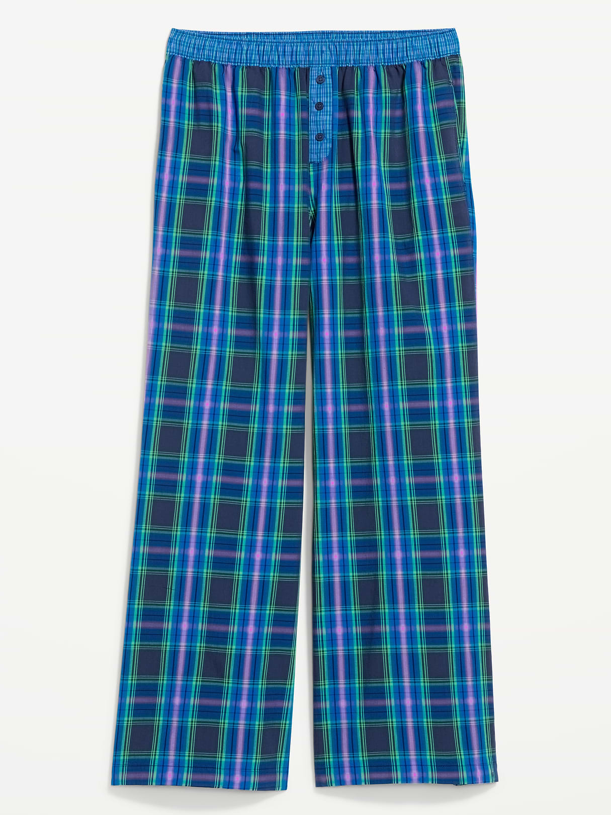 Poplin Wide-Leg Pajama Pants - Blue Plaid