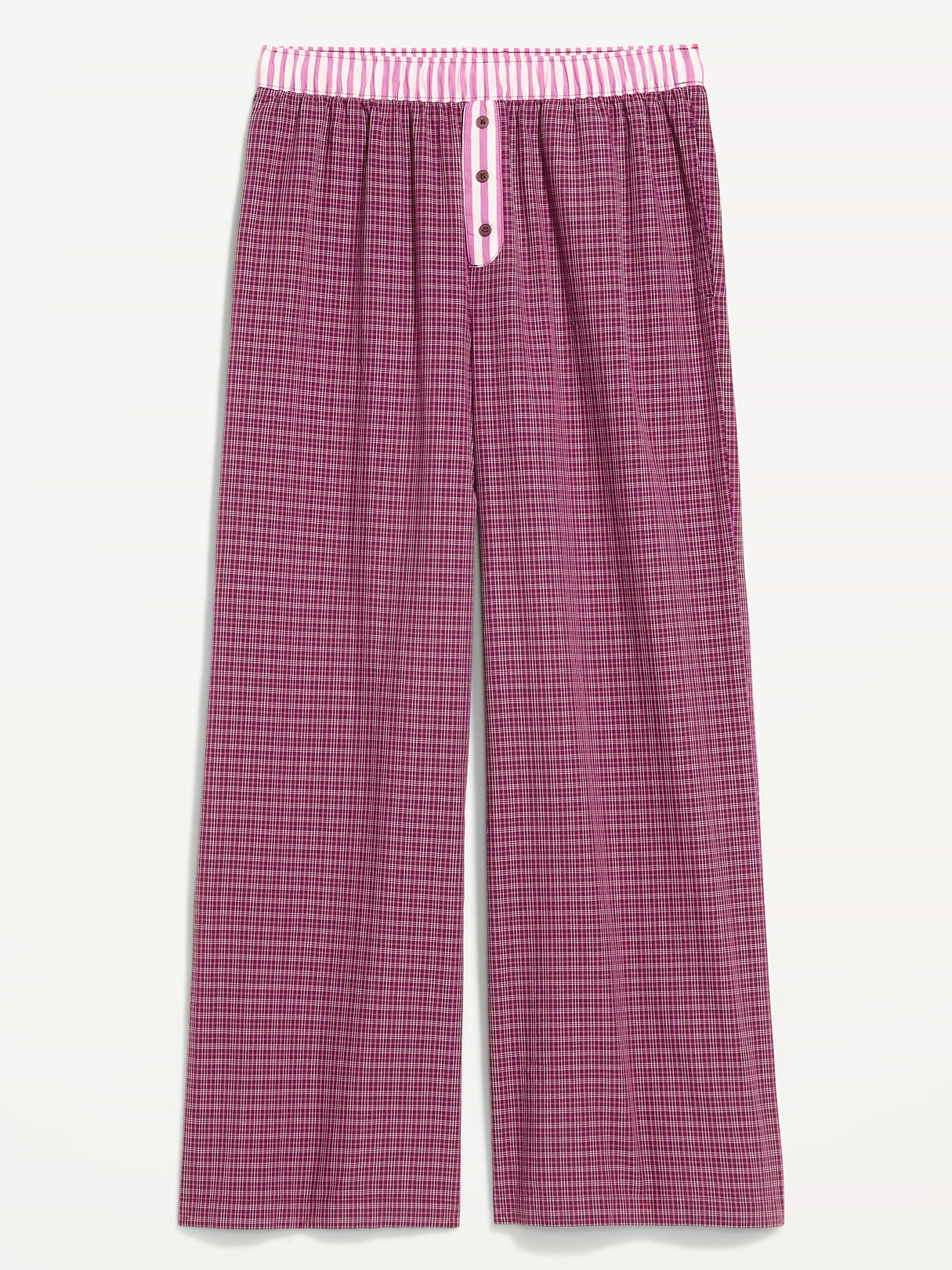 Poplin Wide-Leg Pajama Pants - Dark Red Plaid