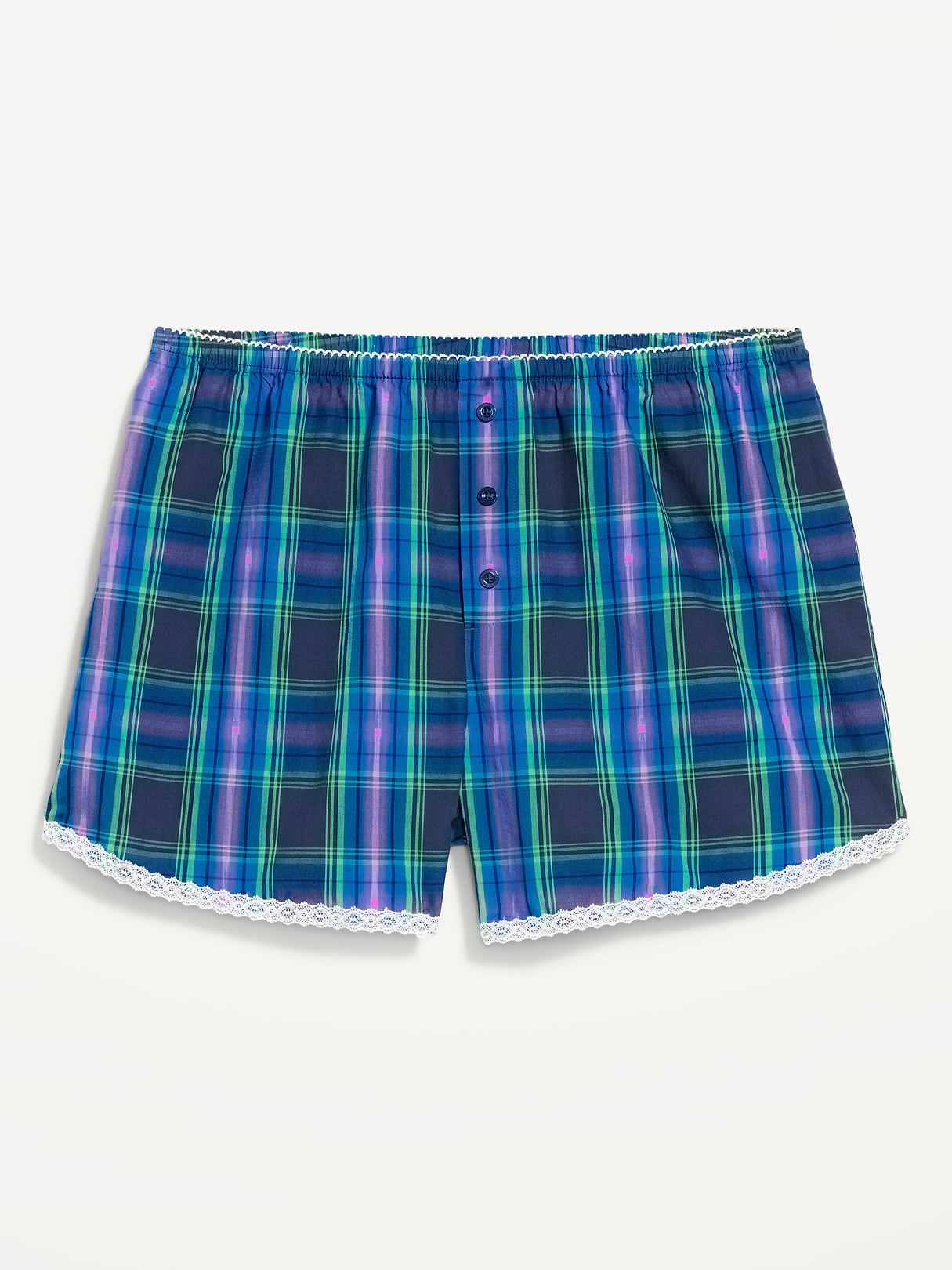Classic Poplin Boxer Pajama Shorts - Large Blue Plaid