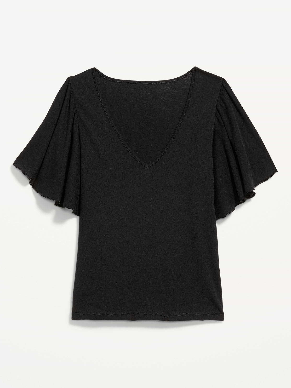 V-Neck Flutter Sleeve Top - Black Jack