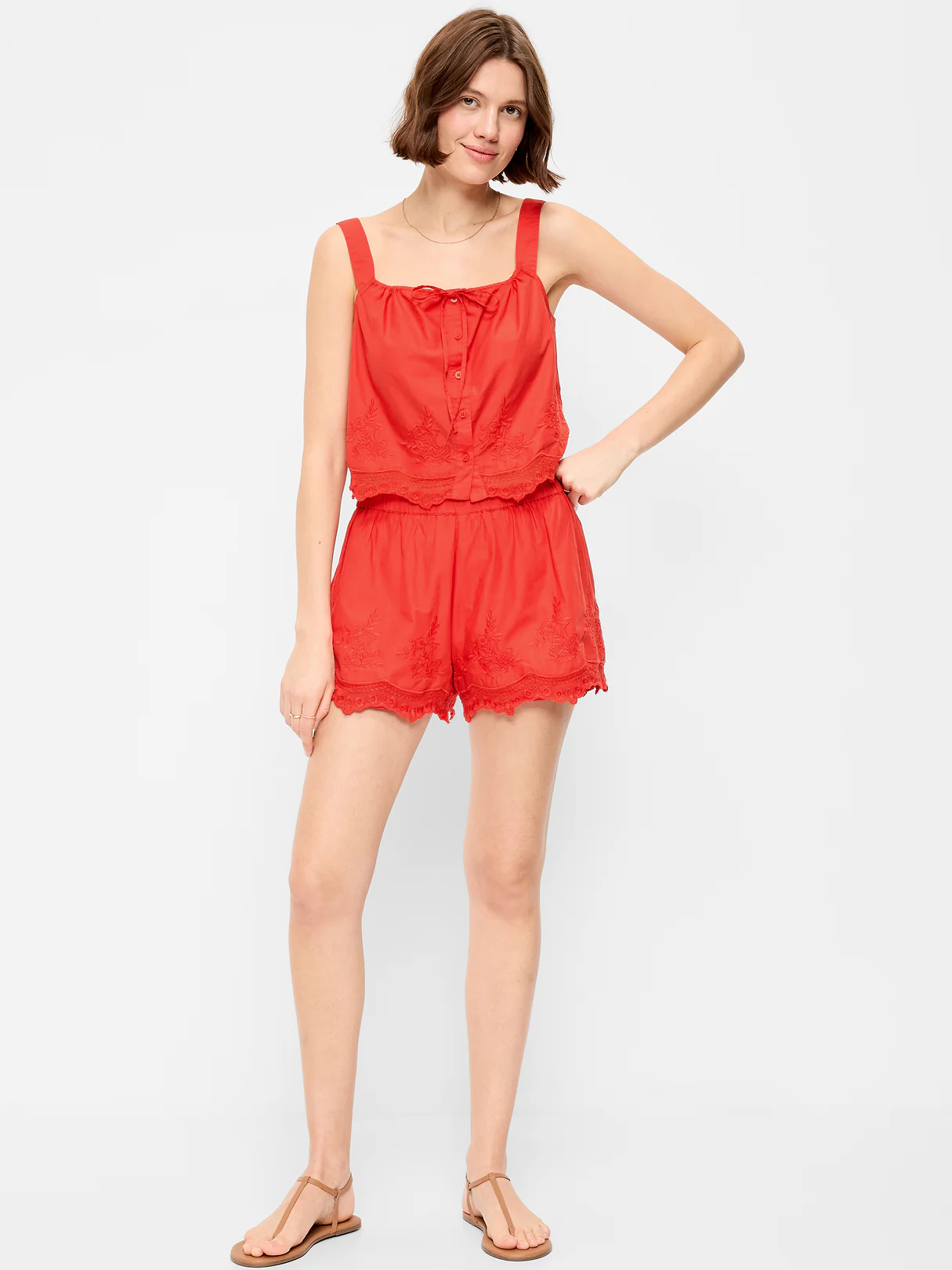 High-Waisted Lace-Trim Shorts - Moonfish Orange