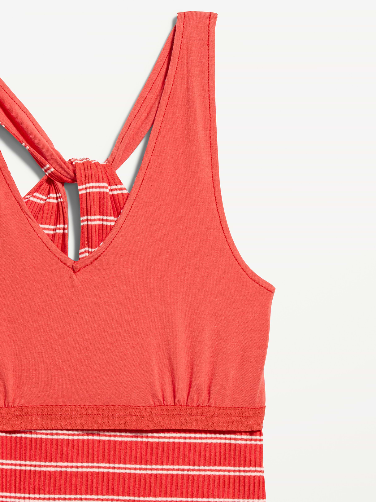 Ribbed Loop-Back Halter Top - Red Stripe