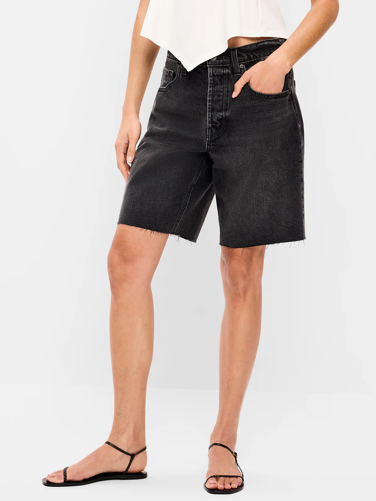 Mid-Rise Baggy Jean Cut-Off Shorts -- 9-inch inseam - Washed Black