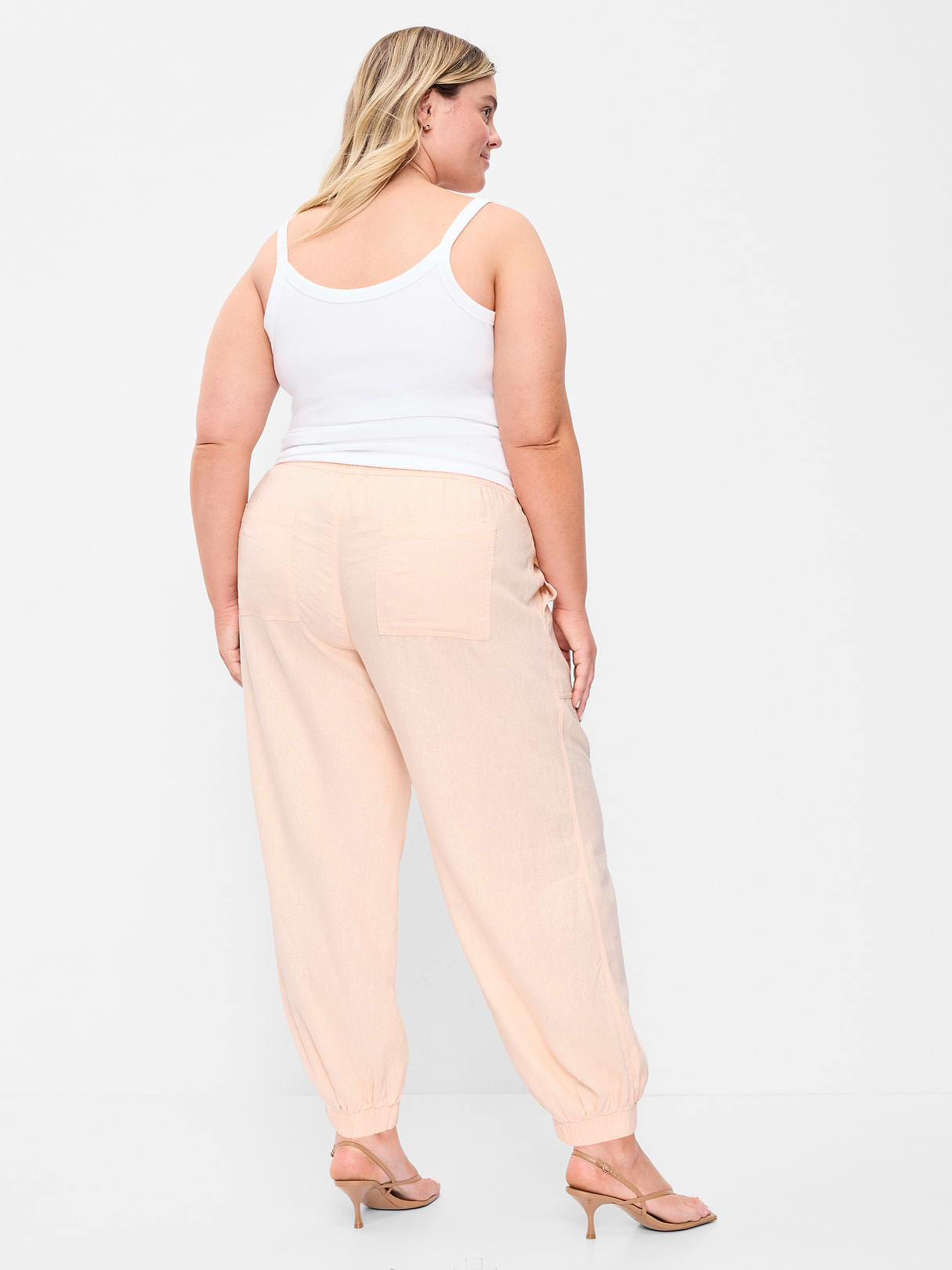 Mid-Rise Linen-Blend Cinched-Ankle Pants - Peach Gelato