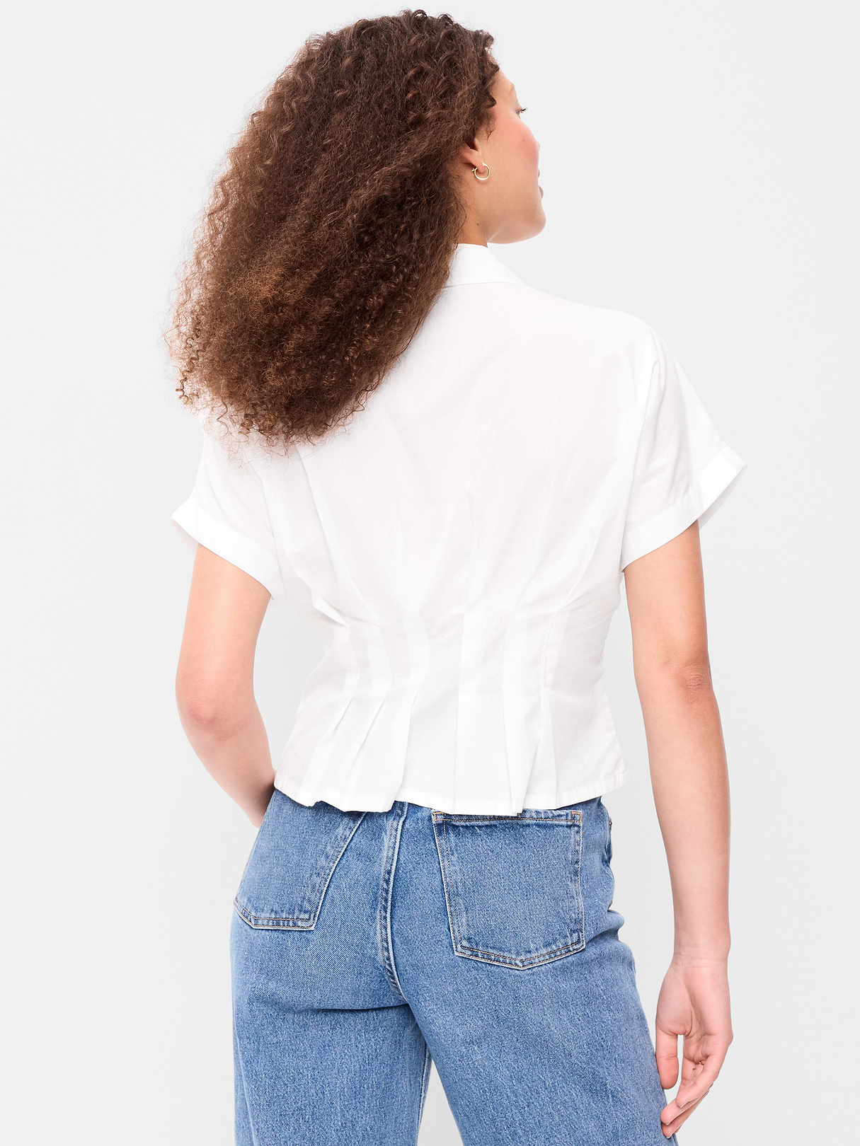 Slim-Waisted Button-Down Shirt - White Lilies