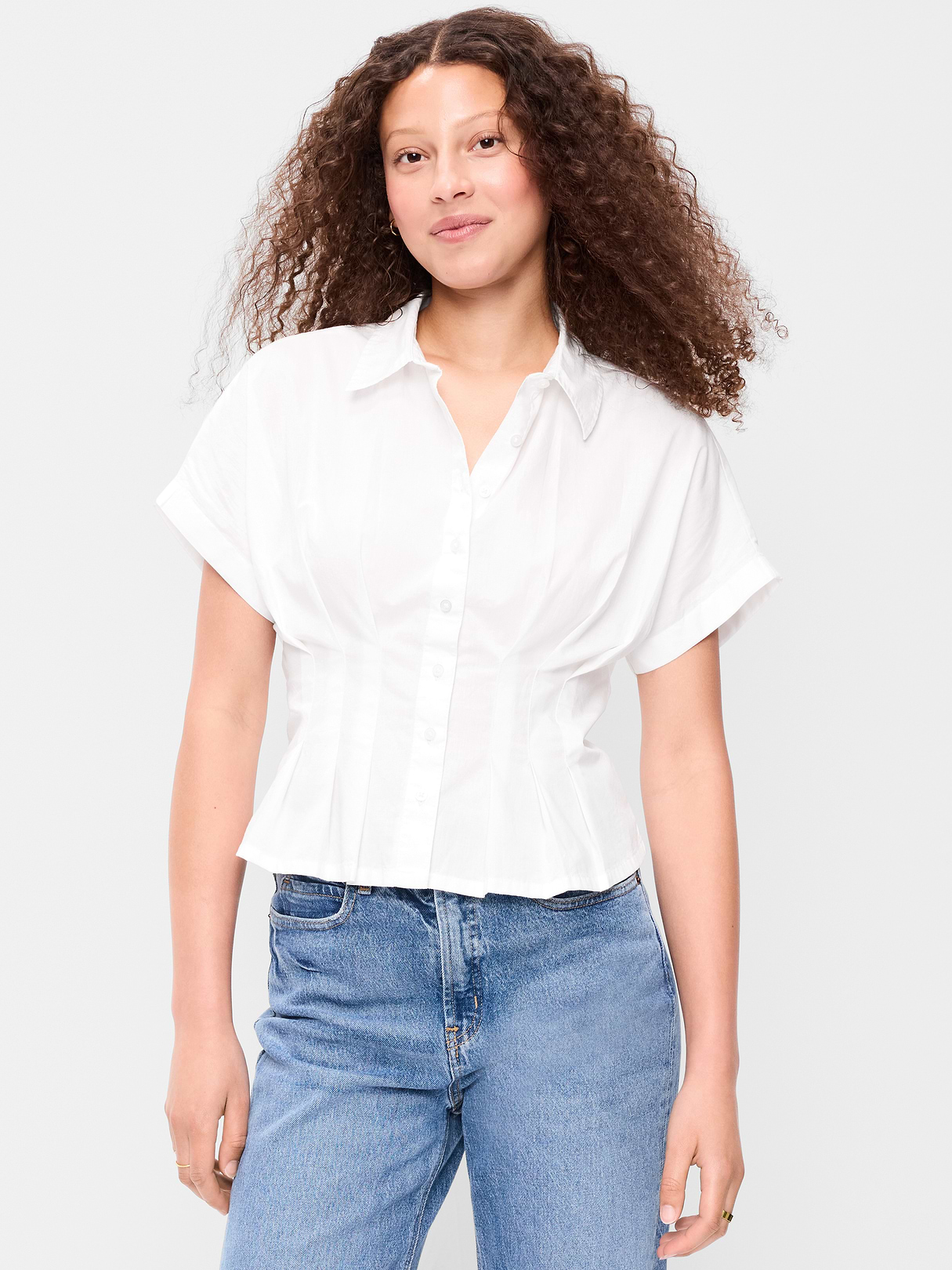 Slim-Waisted Button-Down Shirt - White Lilies