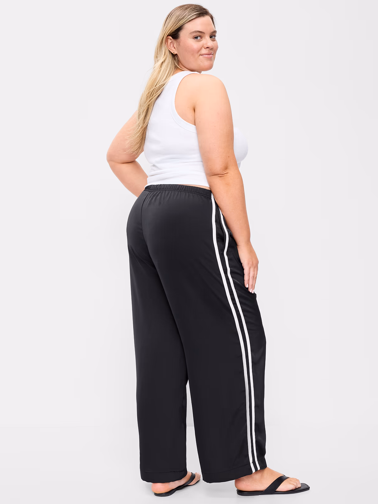 High-Waisted Satin Track Pants - Black Jack