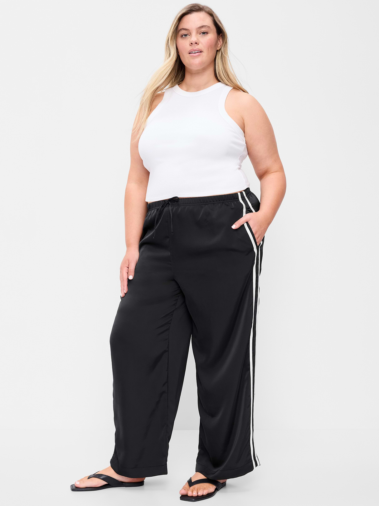 High-Waisted Satin Track Pants - Black Jack